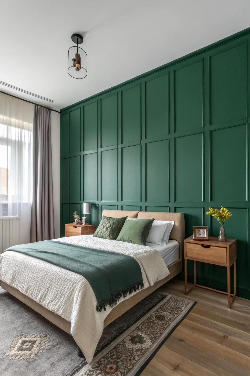 Vivid green panels create an impressive focal point.