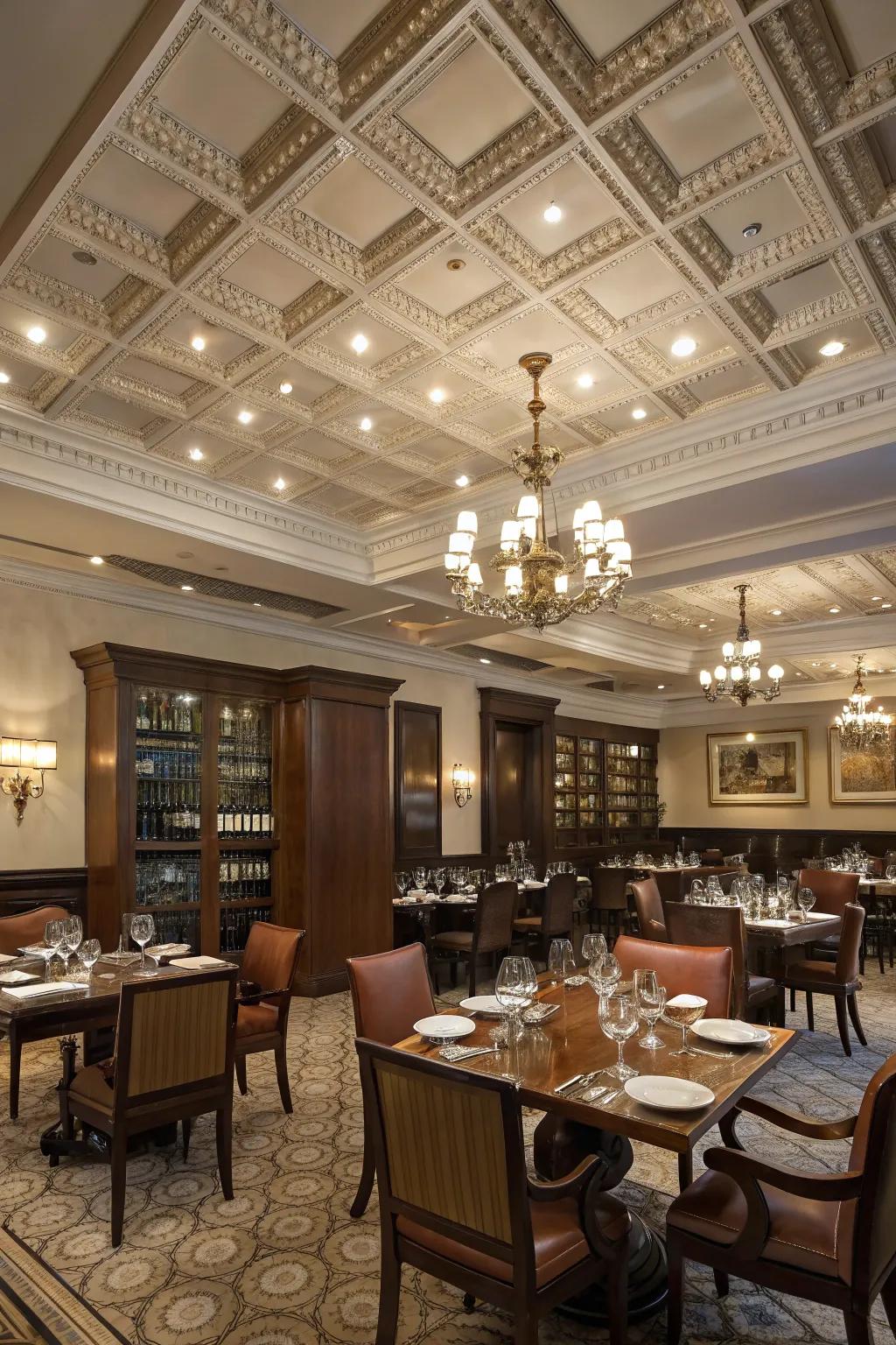 Panelled ceilings provide sophistication and dimension.