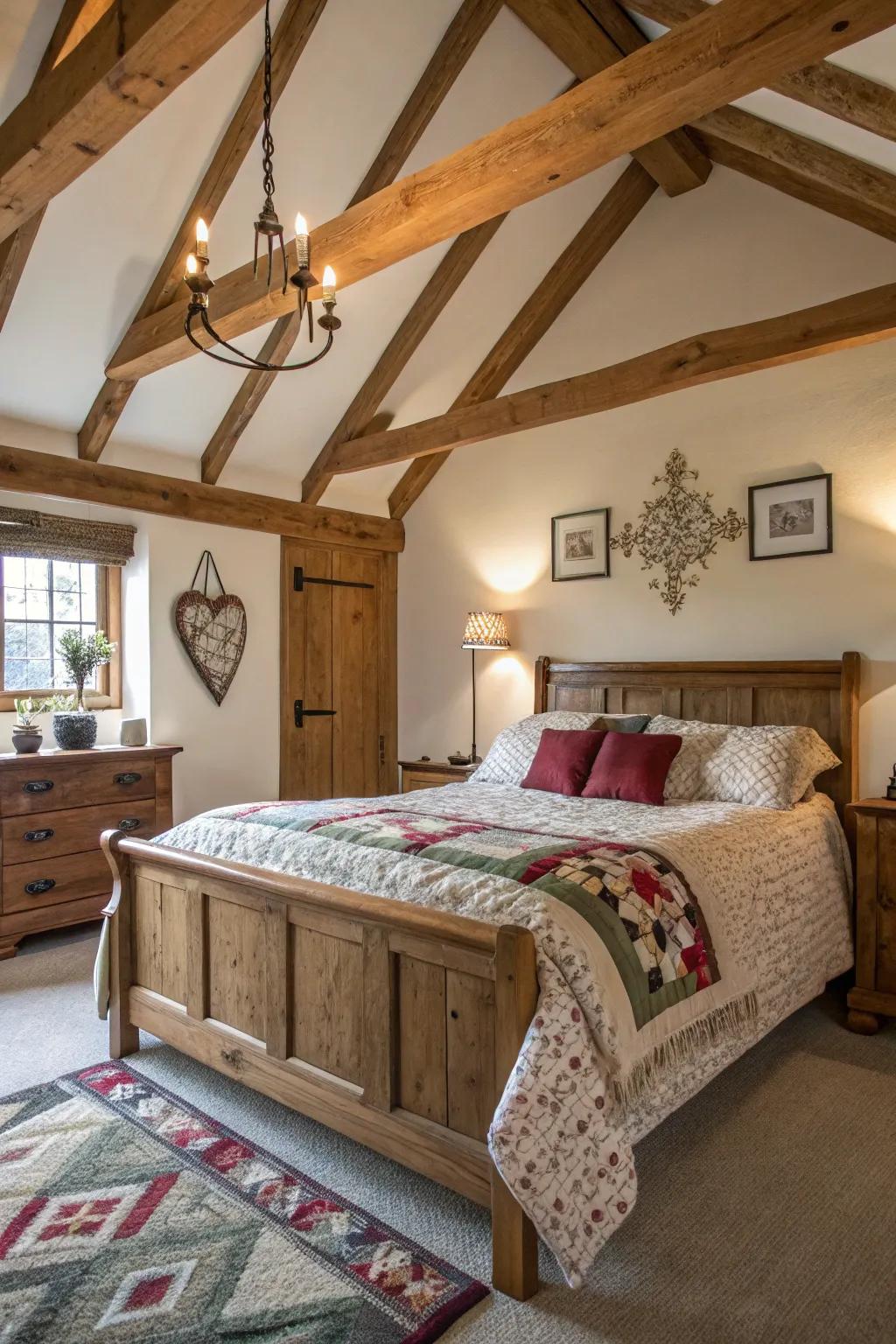 Countryside timber supports introduce charm and contrast to contemporary decor.