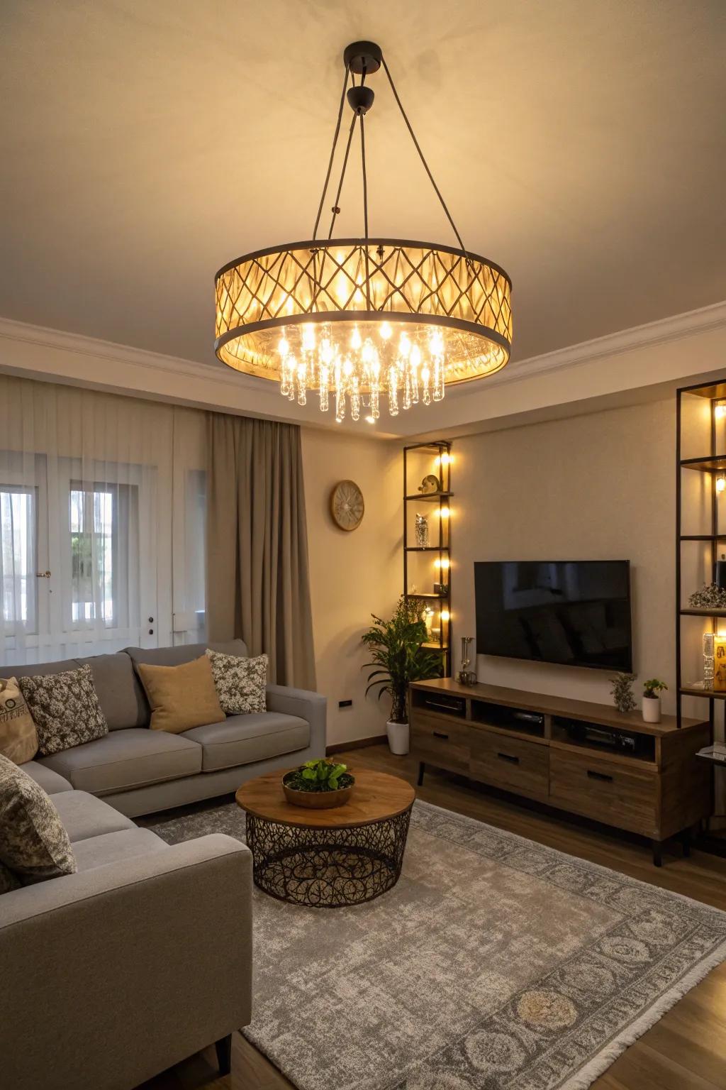 Soothing illumination beautifully complements grey and beige shades.