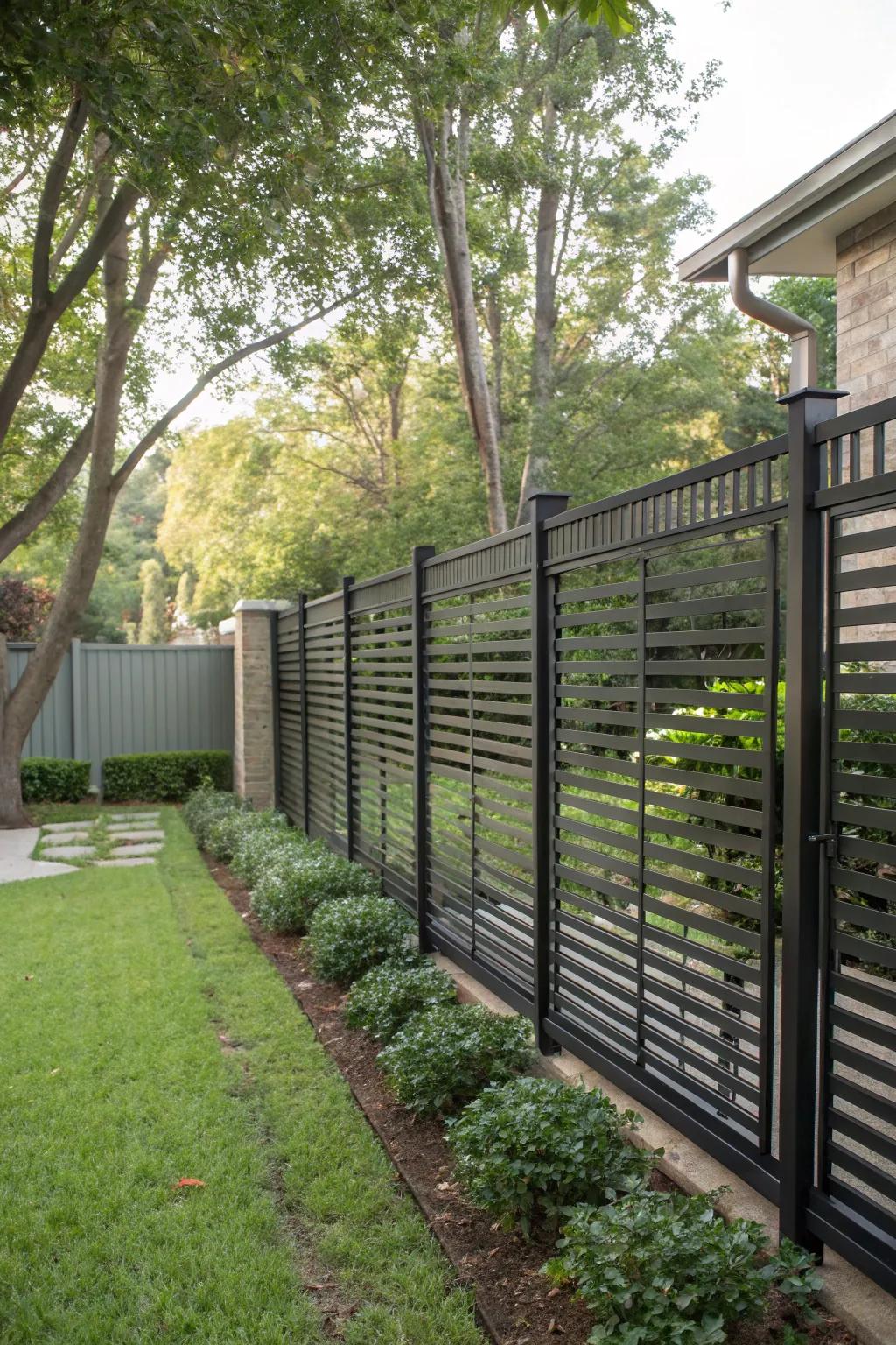 Create a chic and private outdoor retreat with horizontally paneled fences.