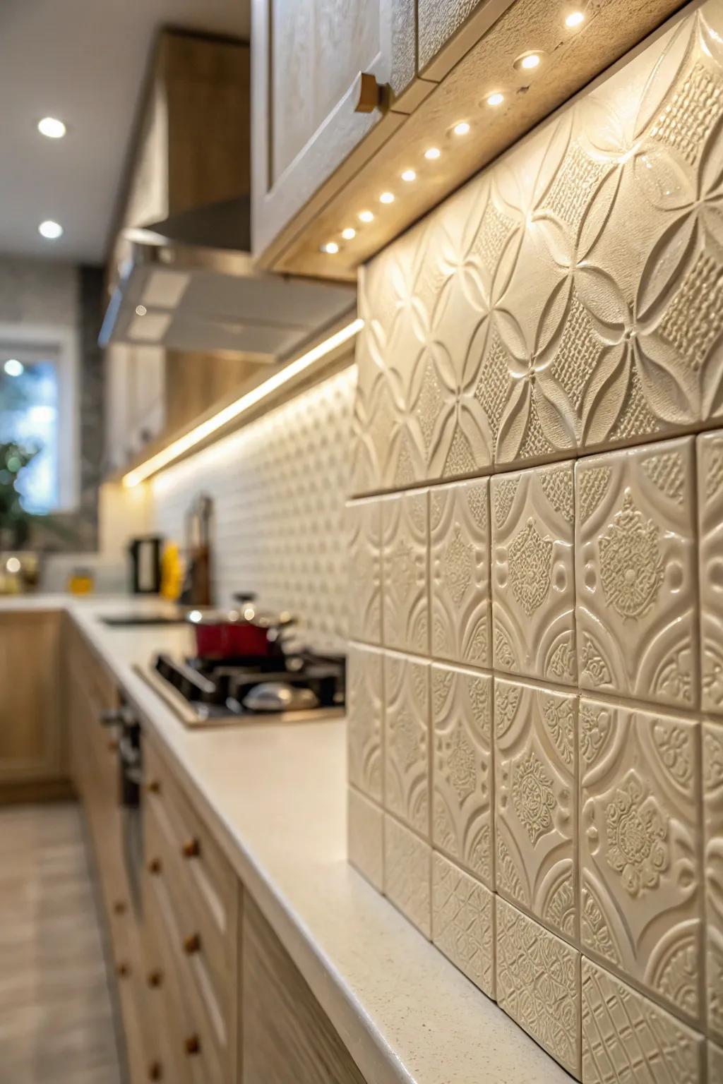 Bumpy tiles bring depth and character to your kitchen walls.