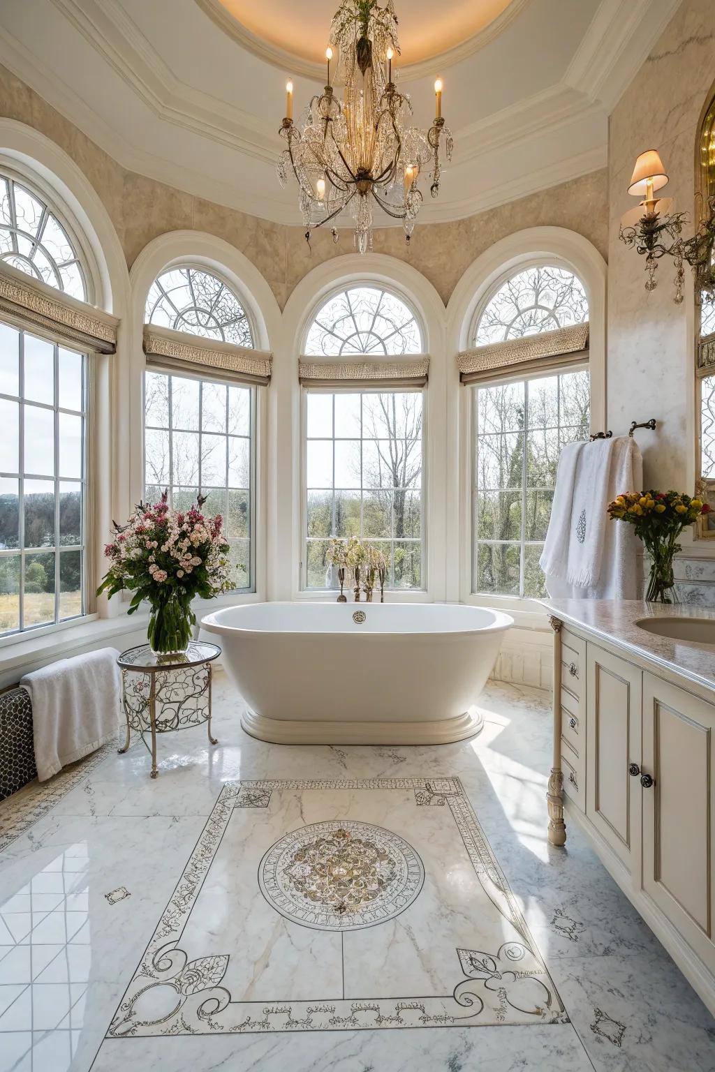 A standalone tub serving as the centerpiece in a contemporary bathroom.