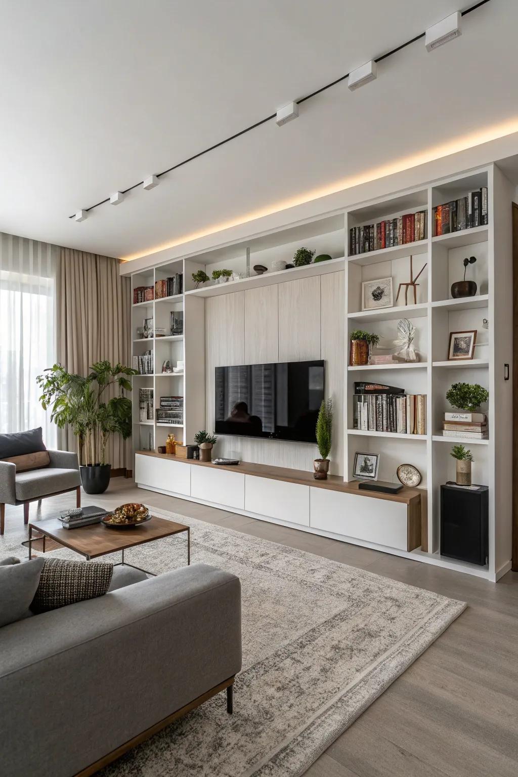 Integrated displaying transforms a media surface into a utilitarian and artistic presentation.