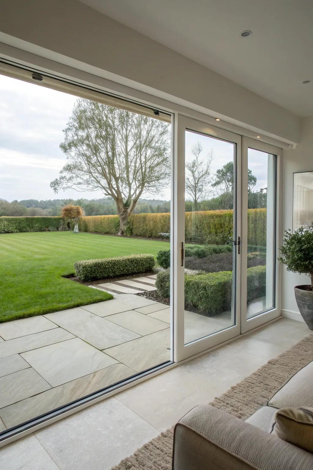 Gliding entryways in a simple arrangement, perfect for maximizing space.
