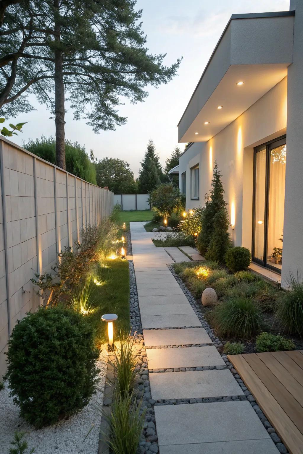 Subtle lighting enriches the mood of your side yard.