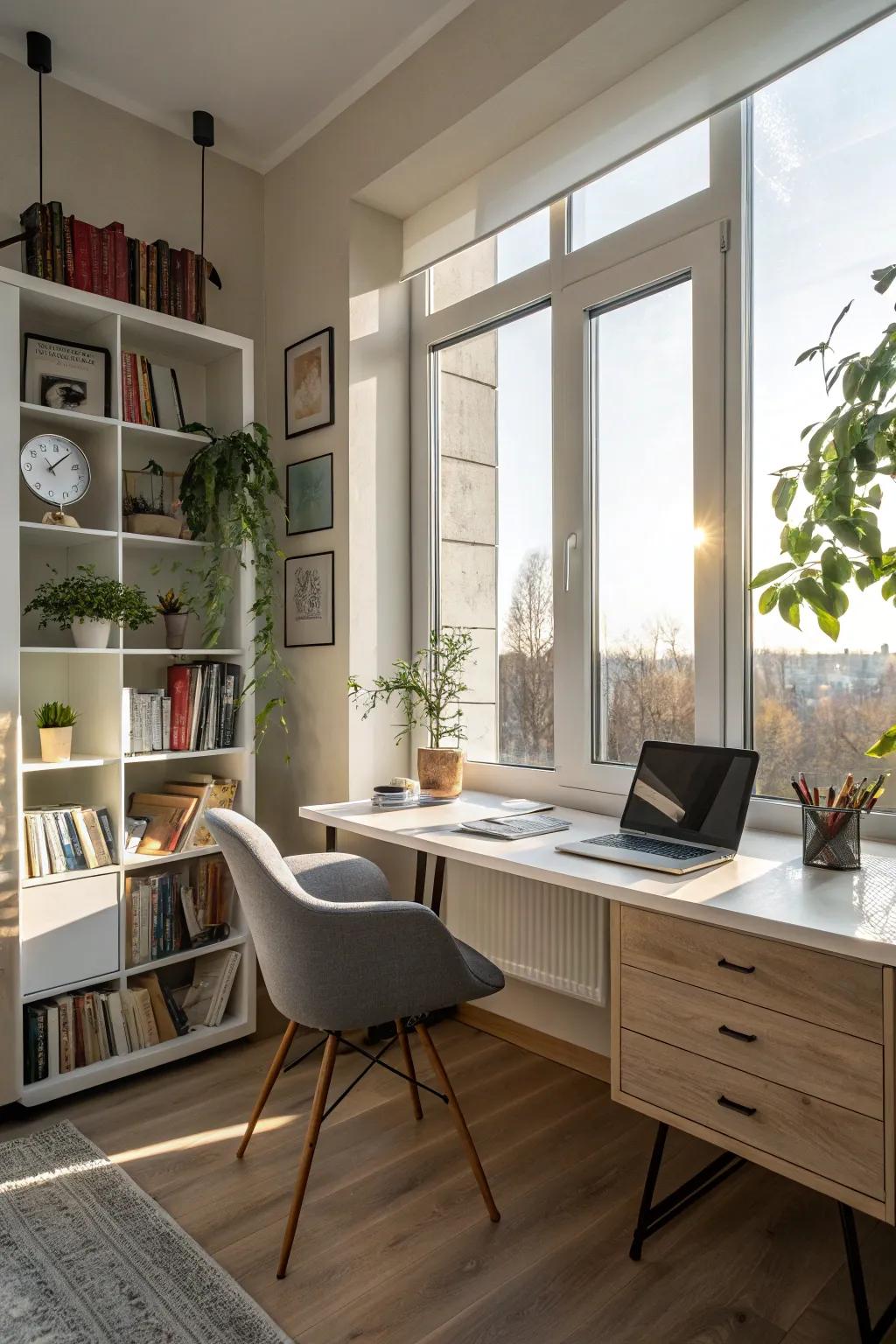 A study filled with natural light, fostering a dynamic workspace.
