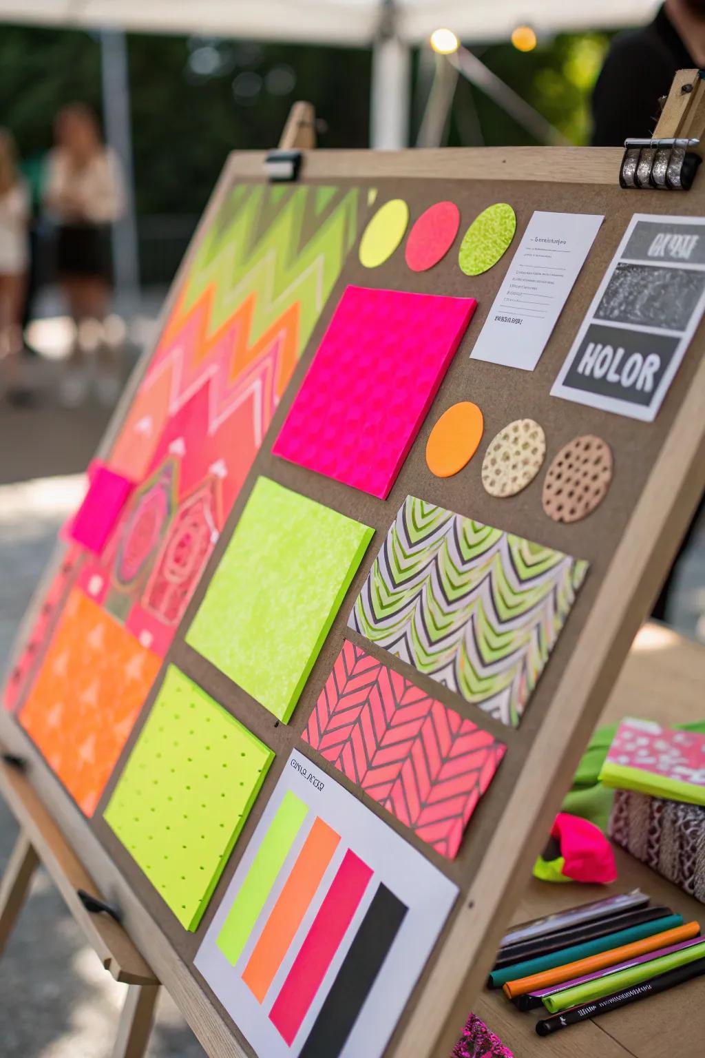 A bright mood board that shows off strong color splashes.
