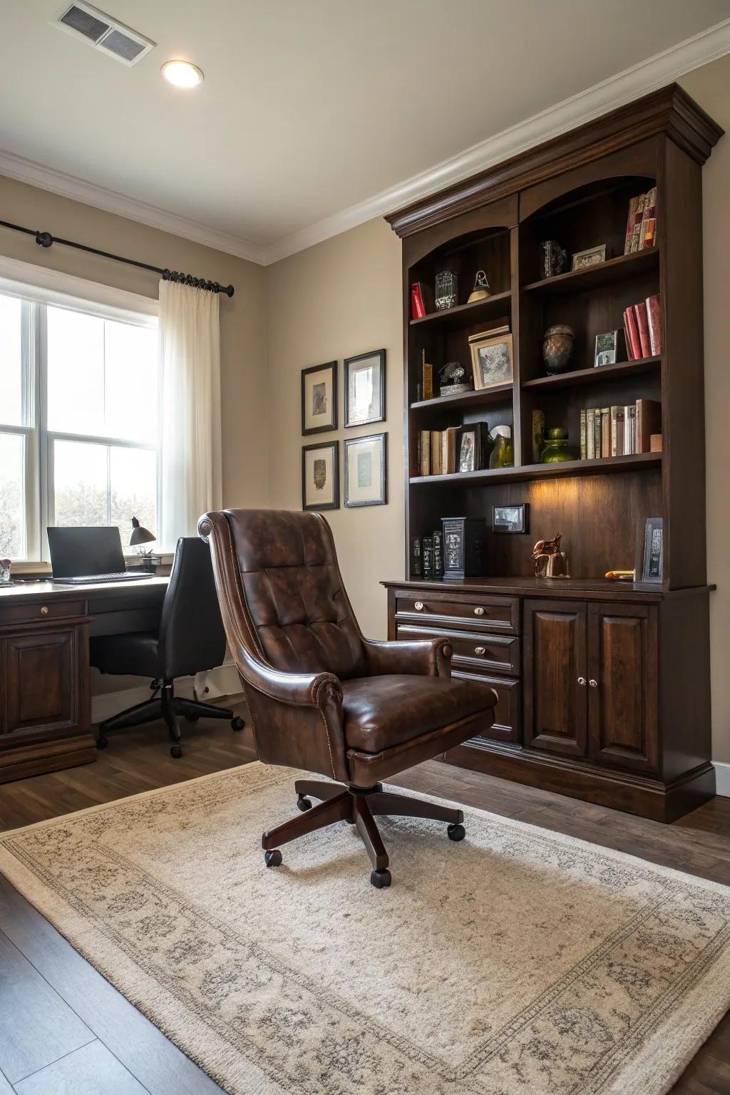 Abundant designs contribute an attractive fullness to the office area.