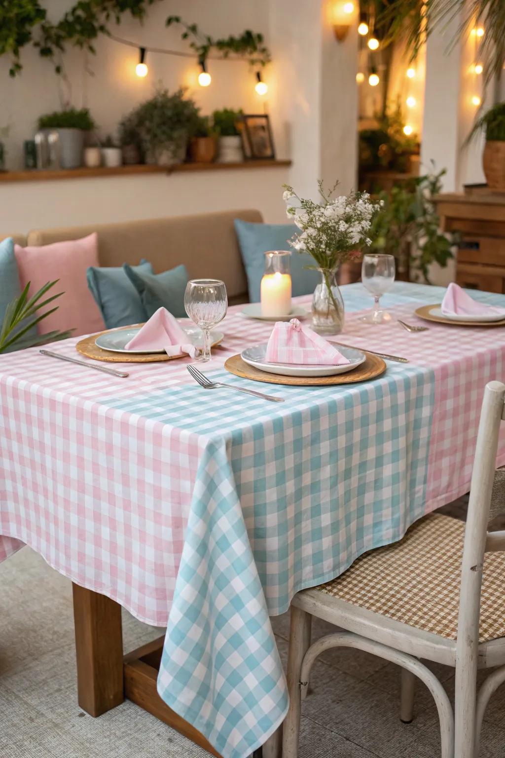 Gentle soft-shaded table textiles cultivate a welcoming environment.