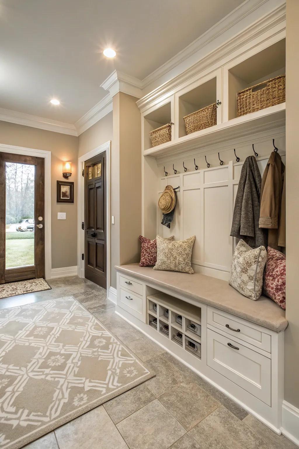 Neutral tones adding elegance to a mudroom