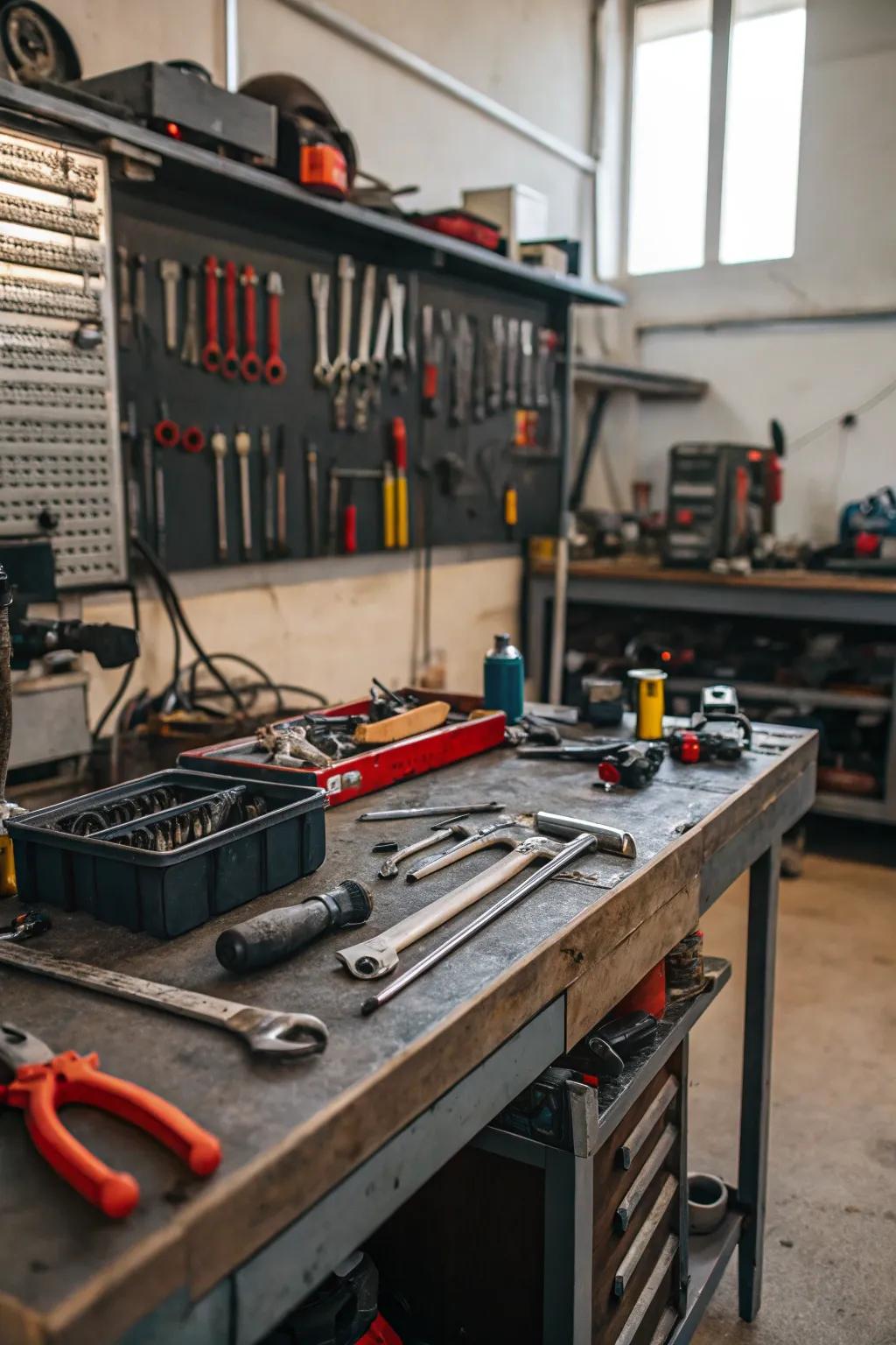 A garage repurposed as a practical workshop.