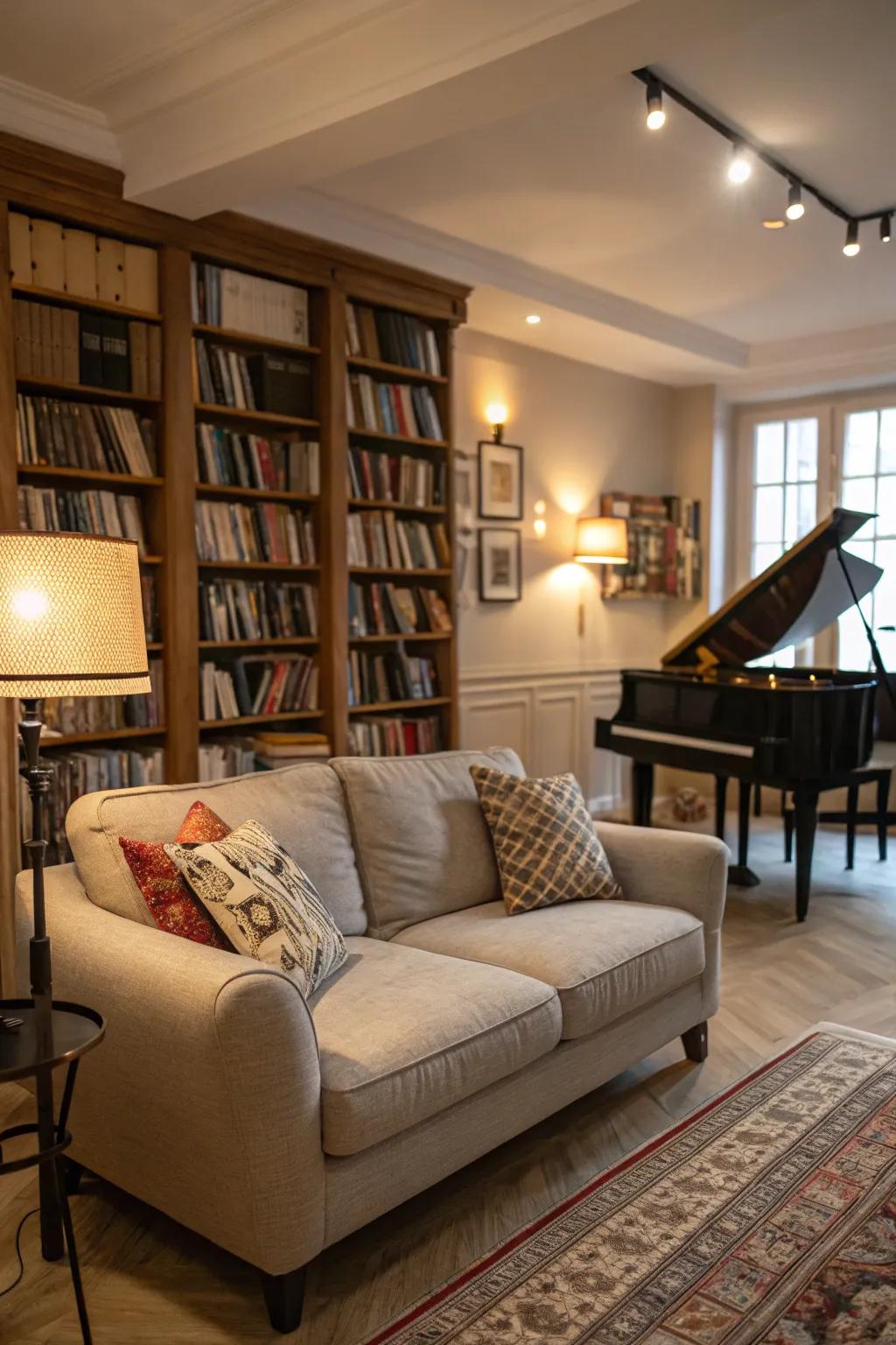 Comfortable seating enriches the overall music room experience, making it more enjoyable.