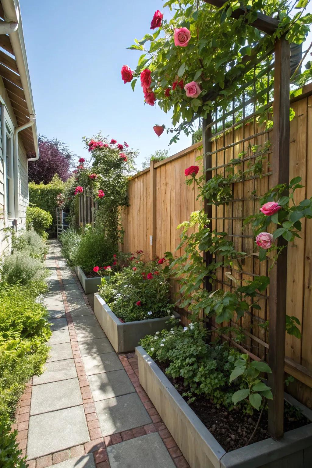 Skyward horticulture enriches a narrow garden with abundant strata.