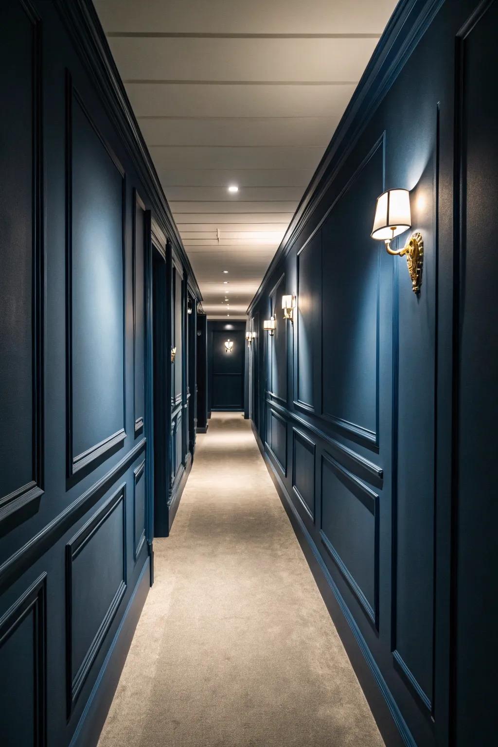 A striking emphasize divider adds a striking point of convergence to a restricted hallway.