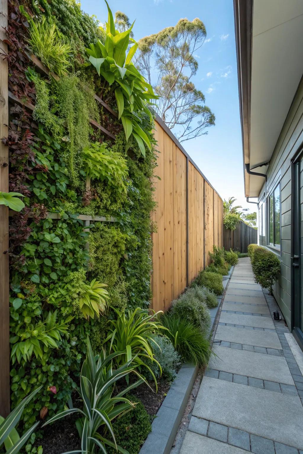 Hanging gardens amplify greenery in tight quarters.