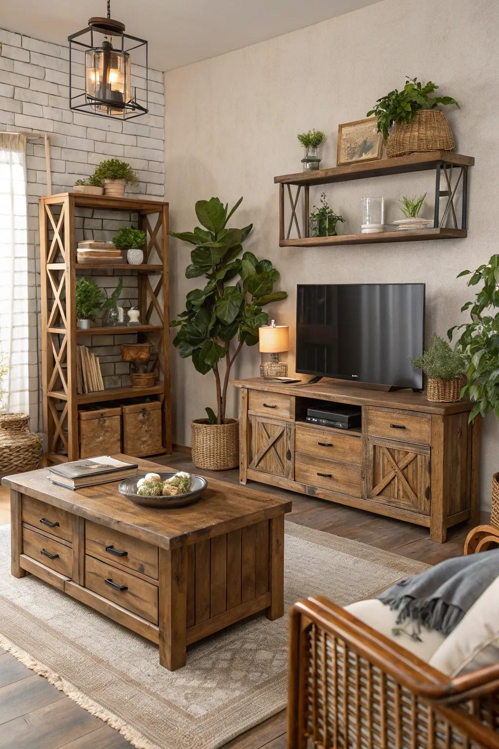 Country style furnishings bring in warmth and an outdoor sensation to any room.