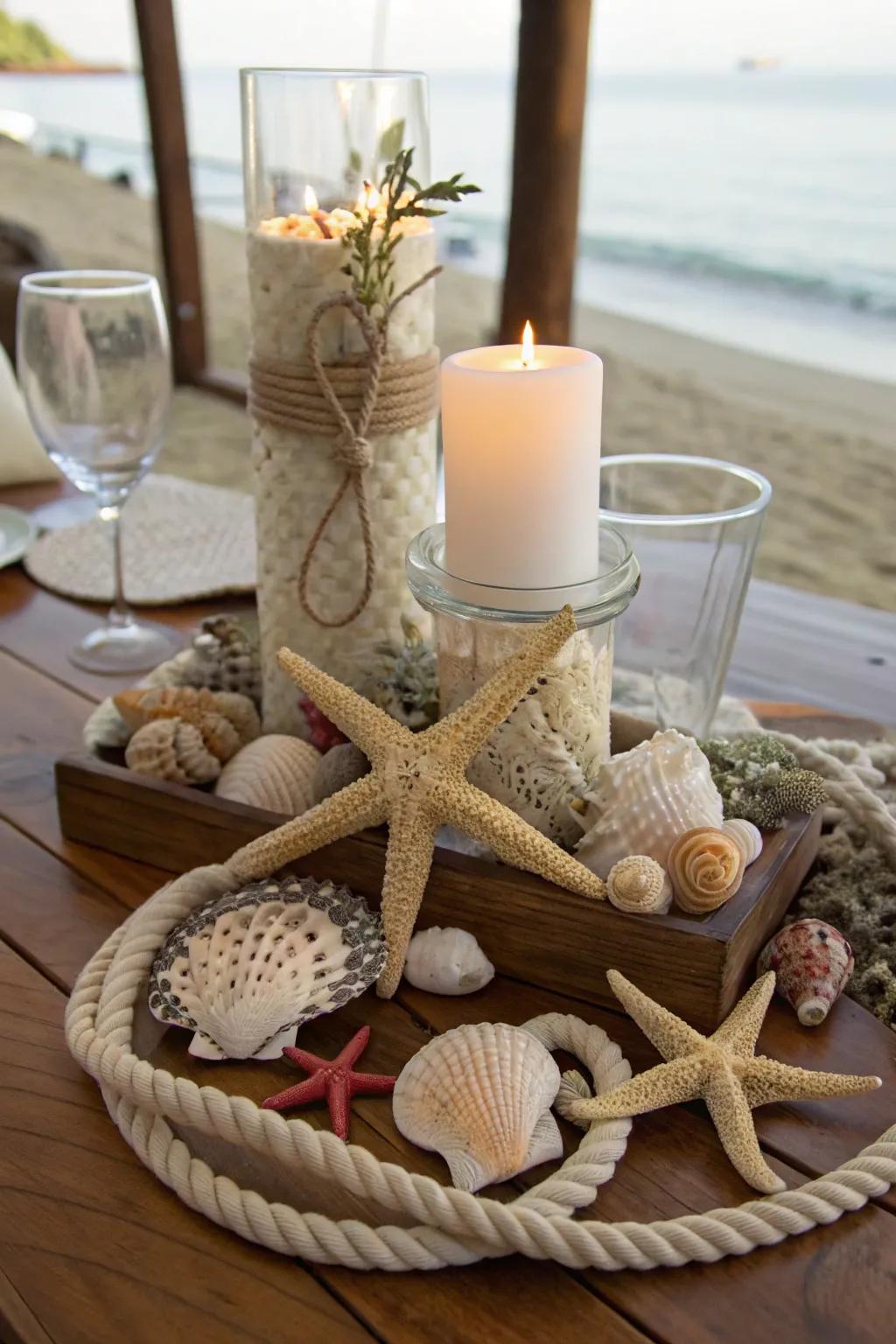 Transport the coast to your table using seashell showpieces.