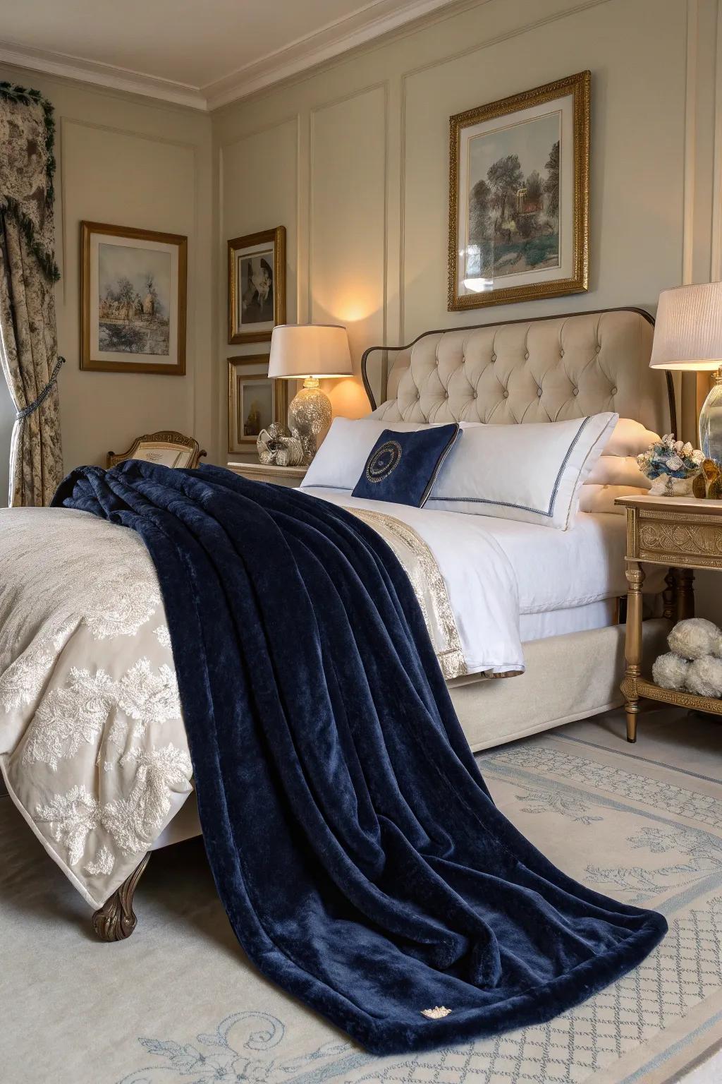 Infuse a sense of luxury with a silky sea blue throw.