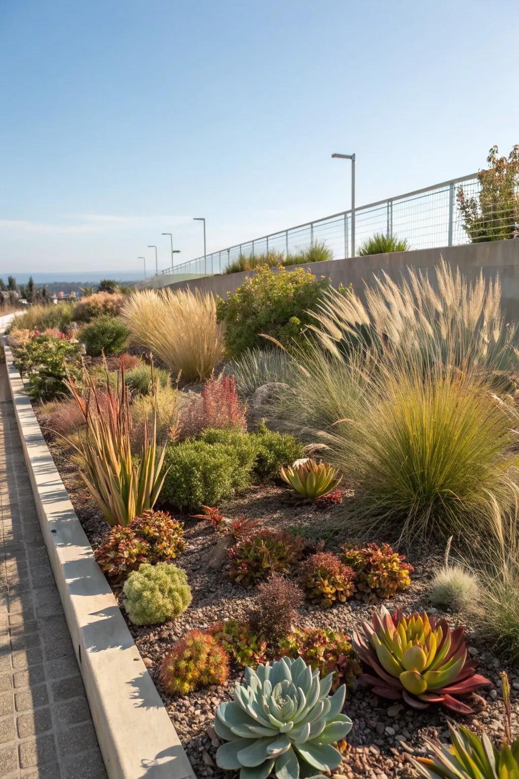 An eye-catching selection of drought-resistant succulents and grasses.