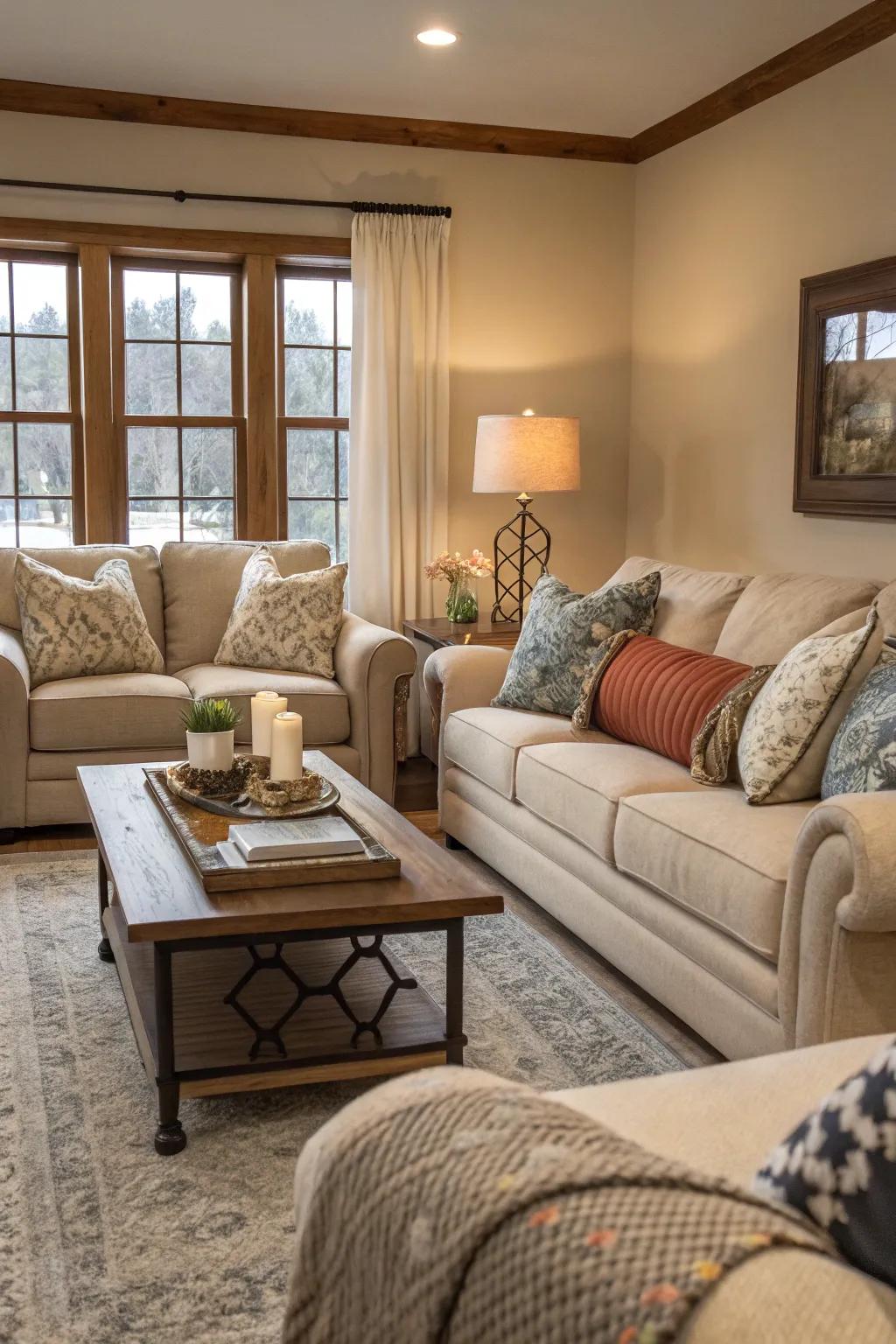 A seating layout focuses on interaction rather than on-screen attention.