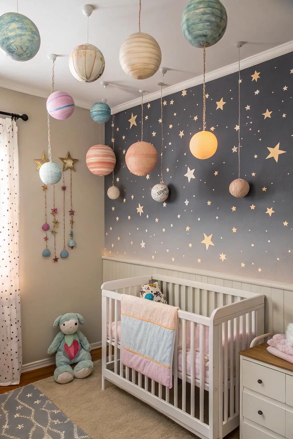 Uncover the galaxies from the coziness of your nursery.