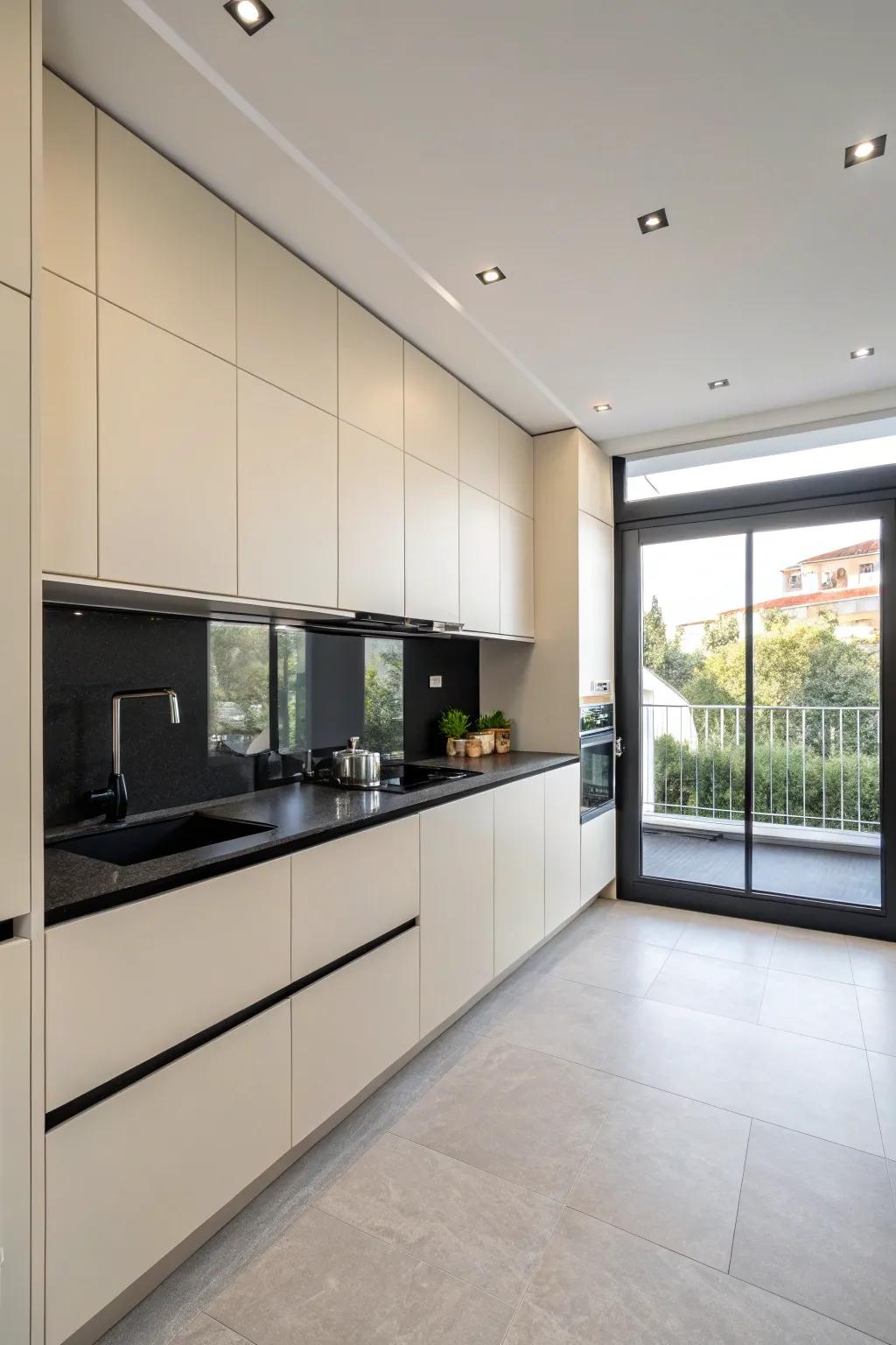 Contemporary style harmonizes beautifully in this sleek kitchen.