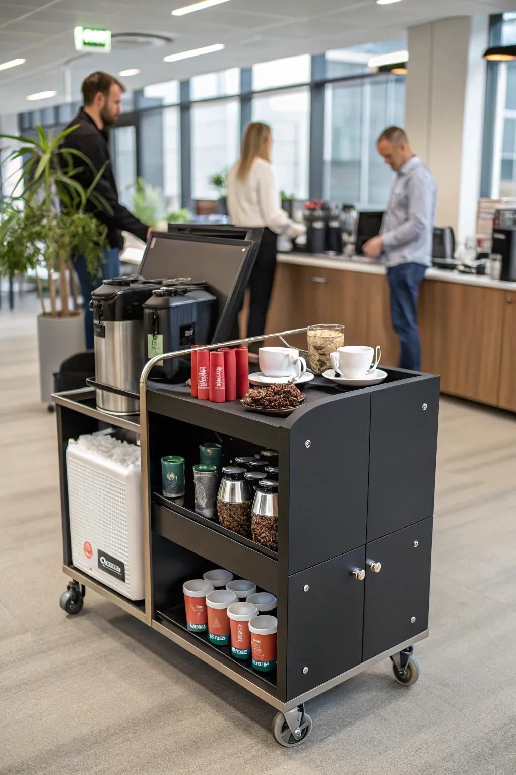 A mobile coffee trolley introduces flexibility and flair to your office.