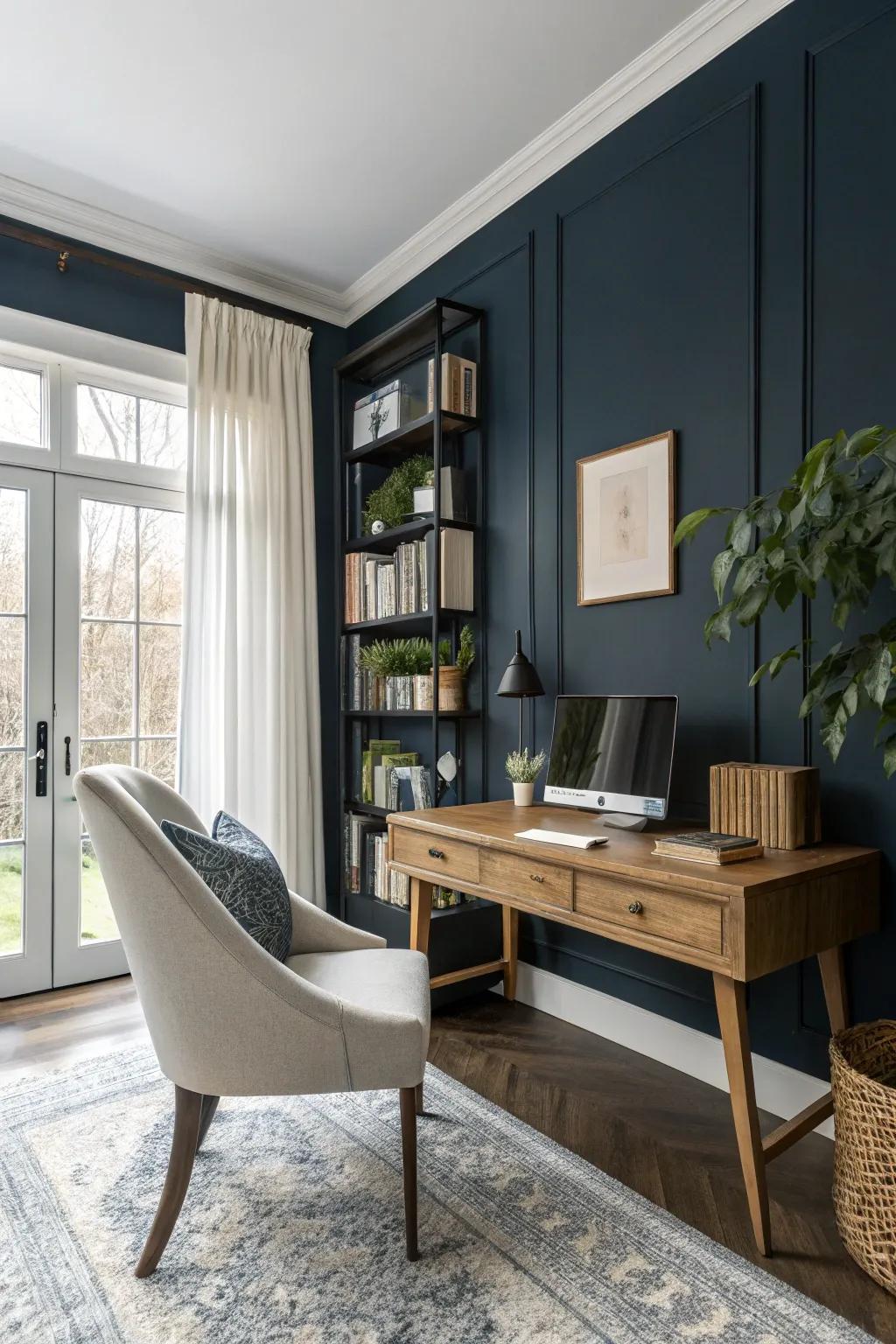 Deep blue provides a sophisticated element to your office environment.