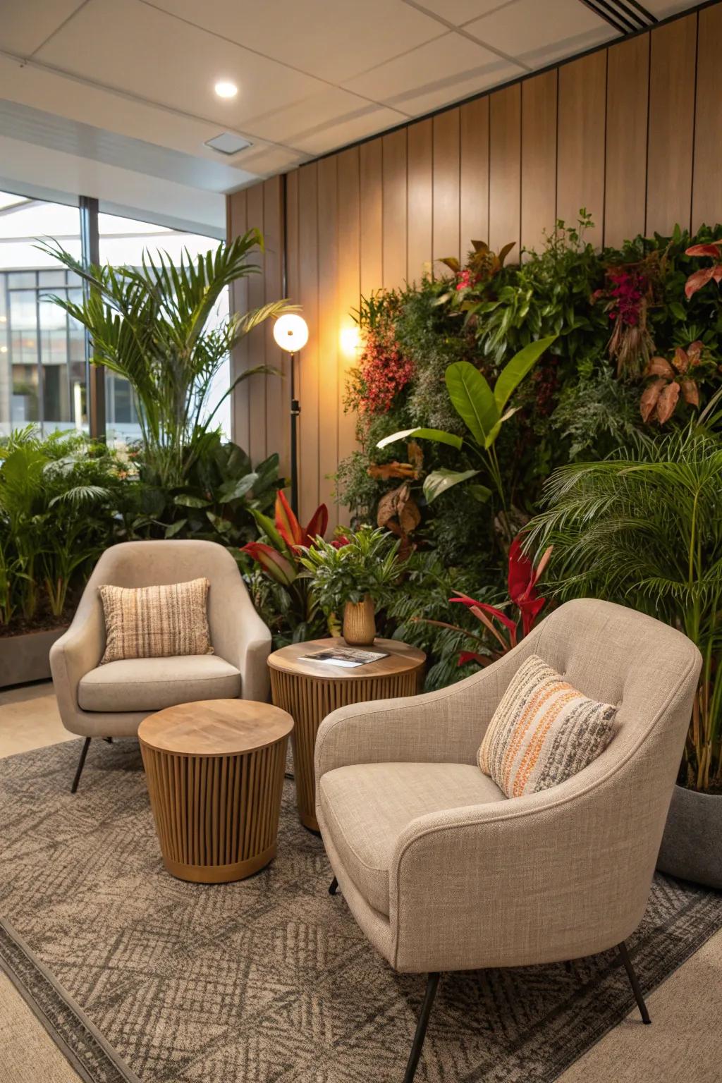 Comfortable seating areas give a relaxing spot for a mental break.