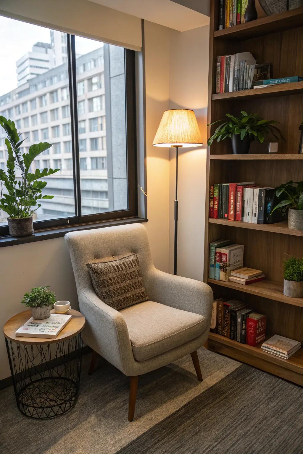 Create a haven of calm within your workspace for moments of peace.