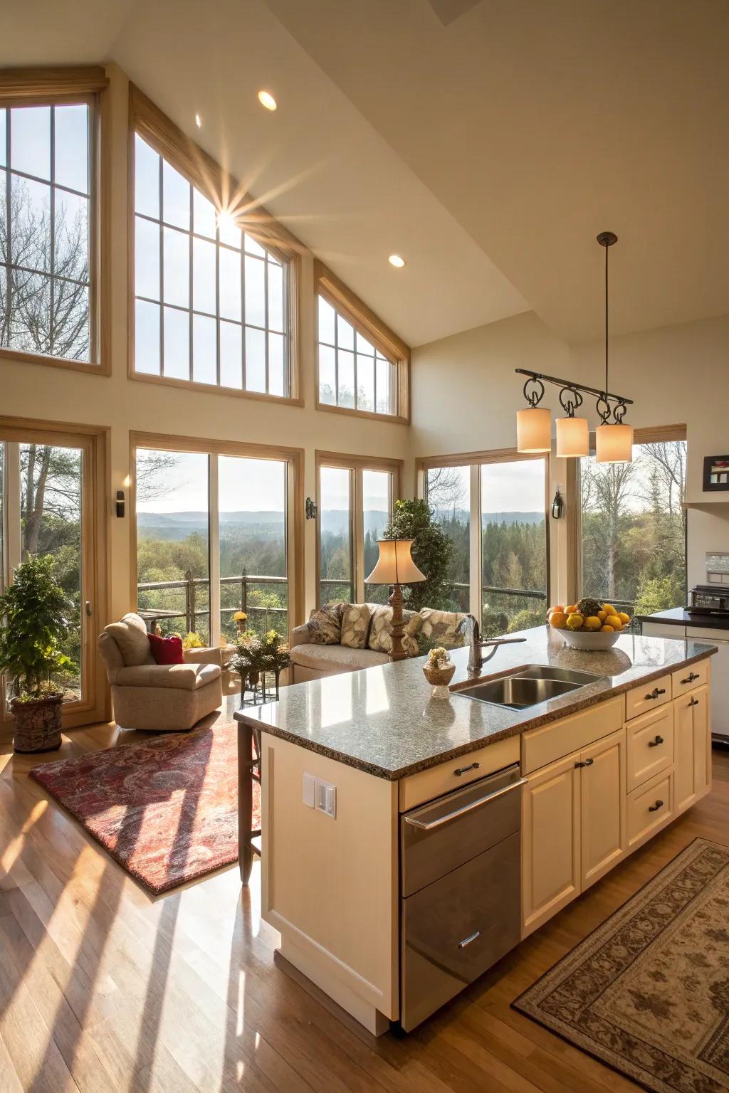 Soak up the radiance of a sunlit open kitchen and lounge.