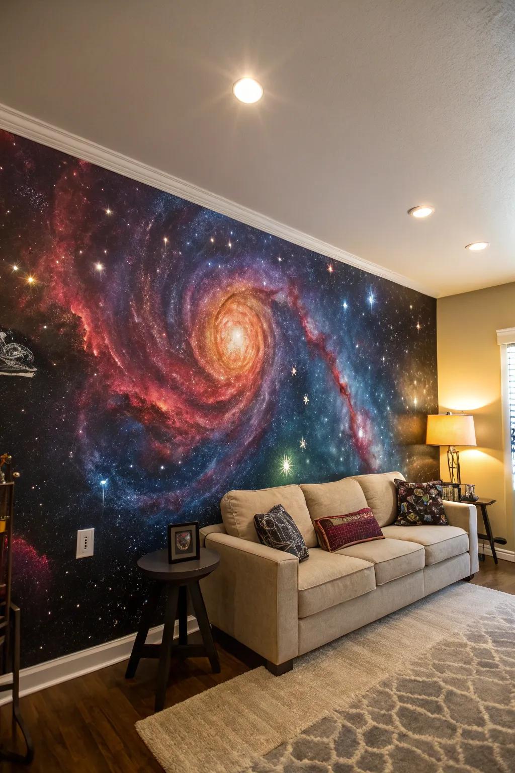 A mesmerizing galaxy painting that converts any wall into a galactic masterpiece.