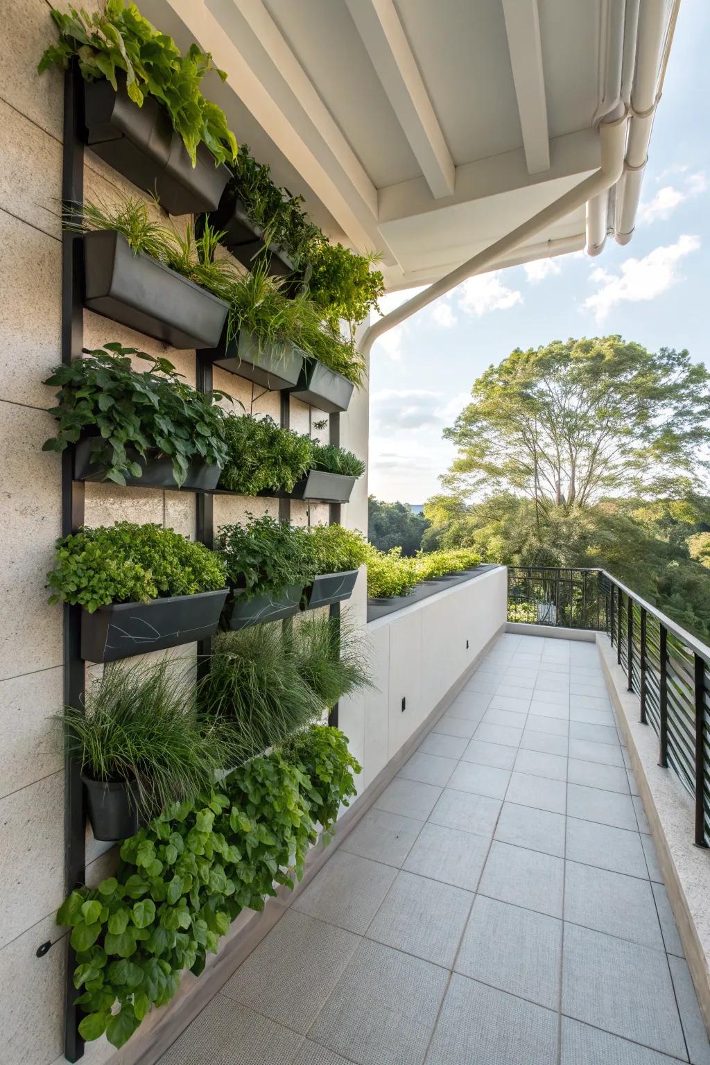 Standing planters increase greenery while conserving space.