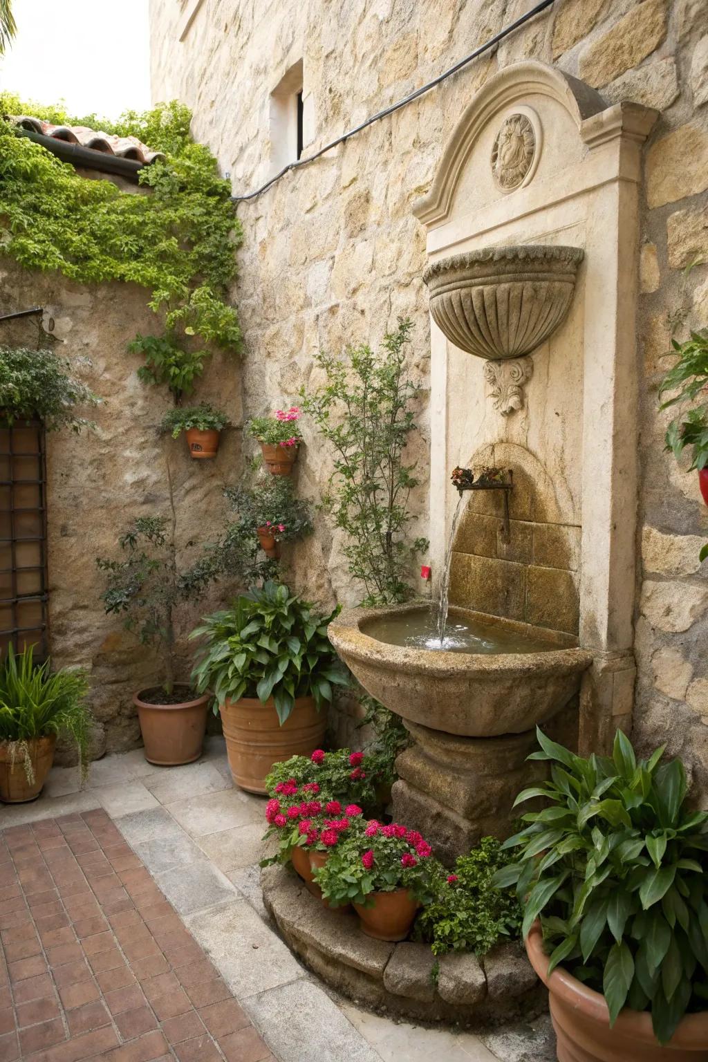 Wall fountains excel at integrating water features into compact locations.