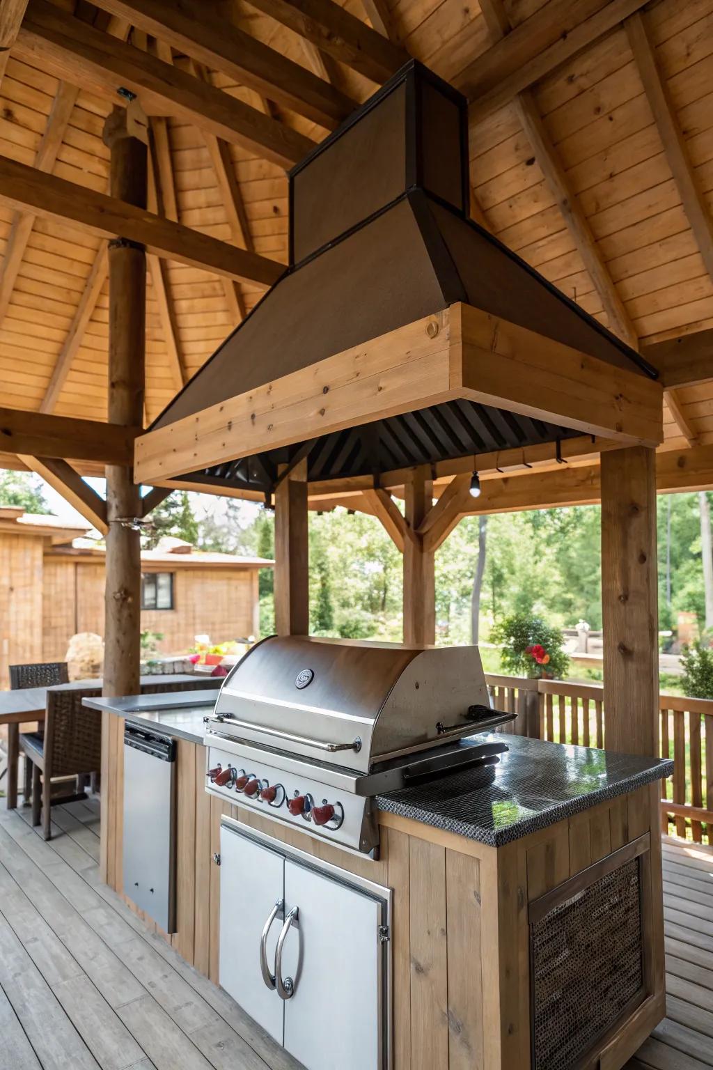Chimney-style hoods provide both elegance and efficient ventilation.