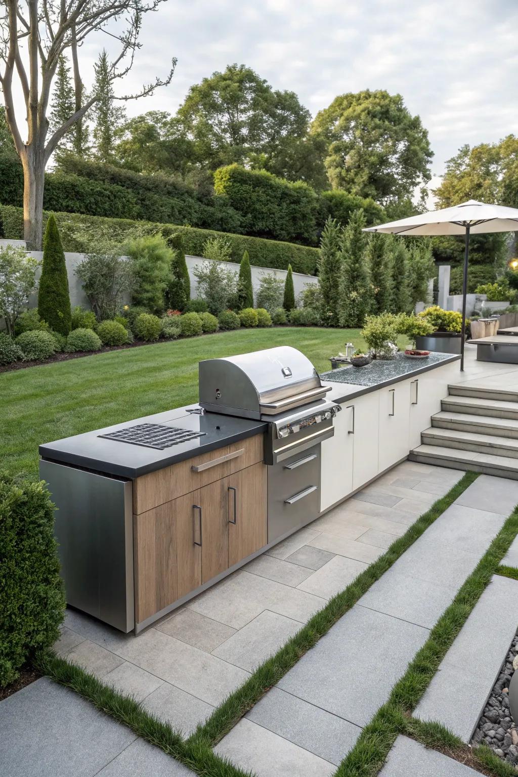Whip up delicious meals in your fashionable outdoor kitchen.