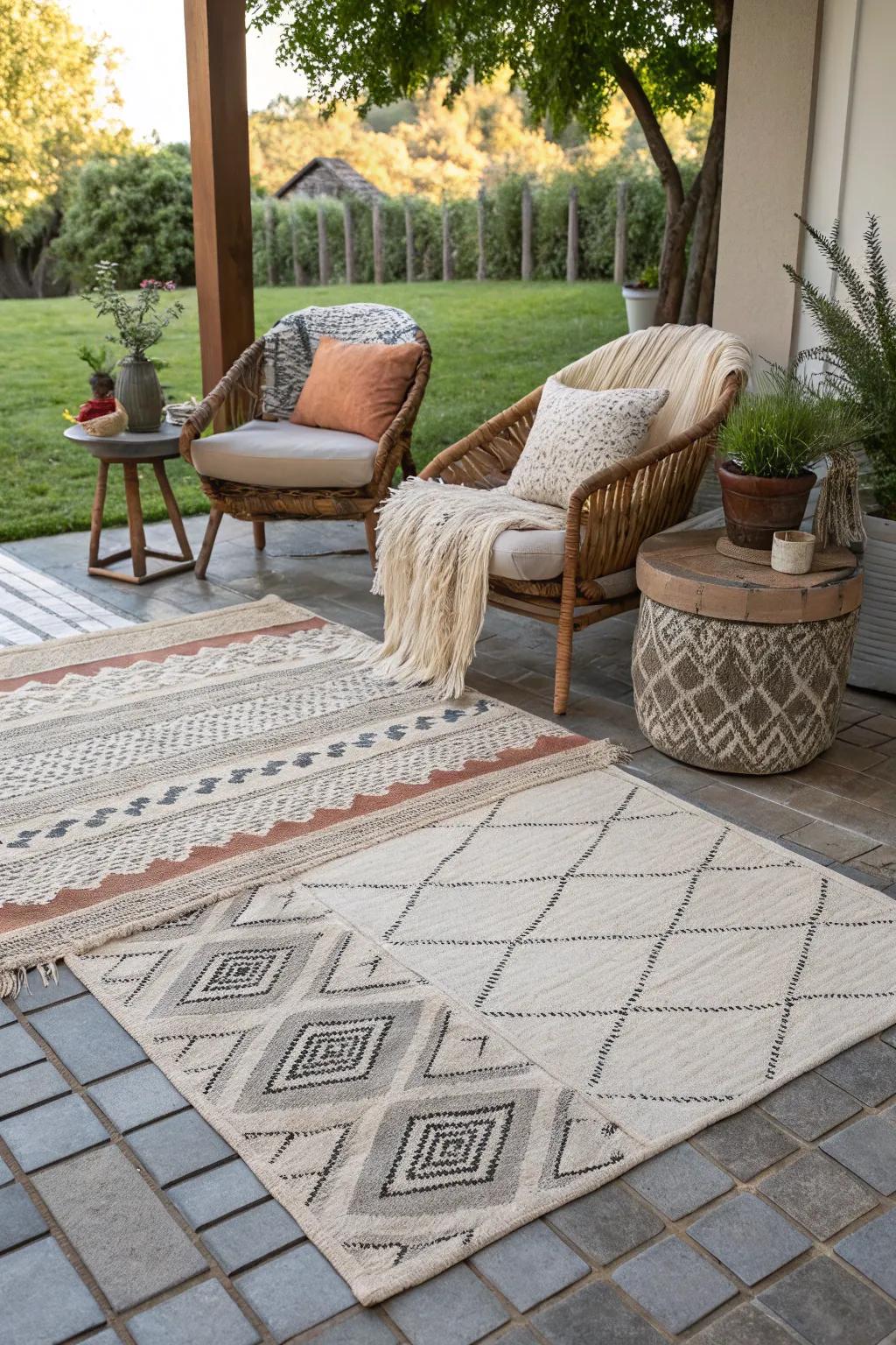 Achieve a deep, textured look by layering floor coverings.