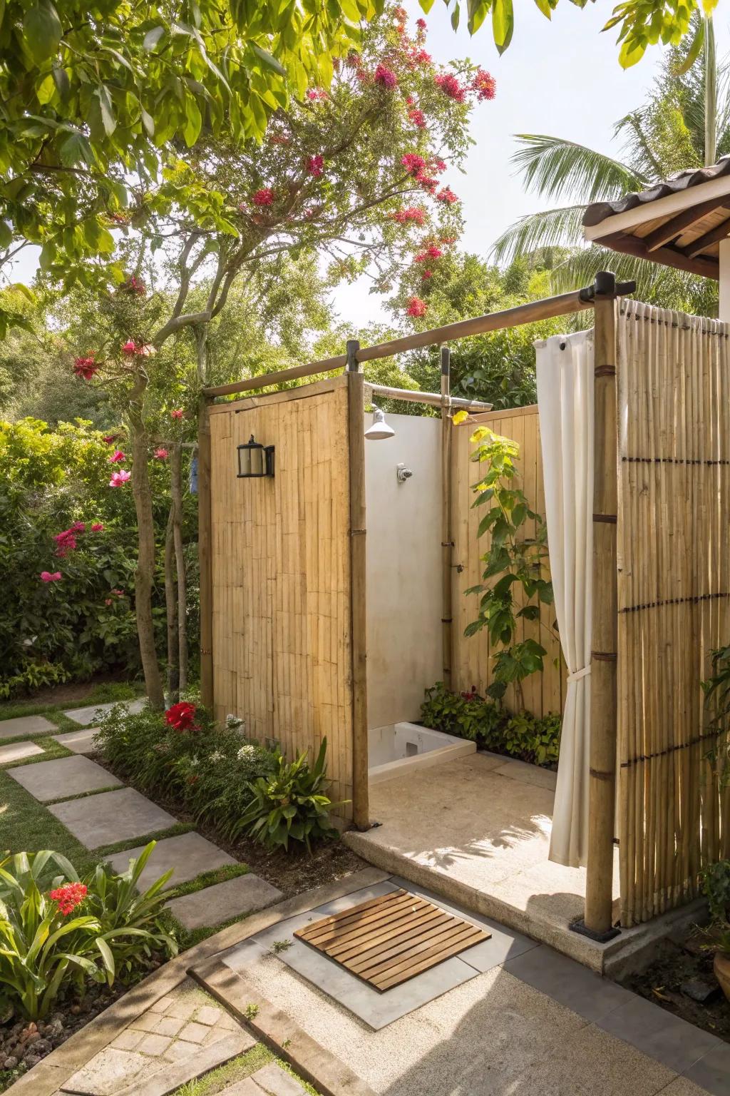Bamboo partitions ensure privacy while preserving an open-air sensation.