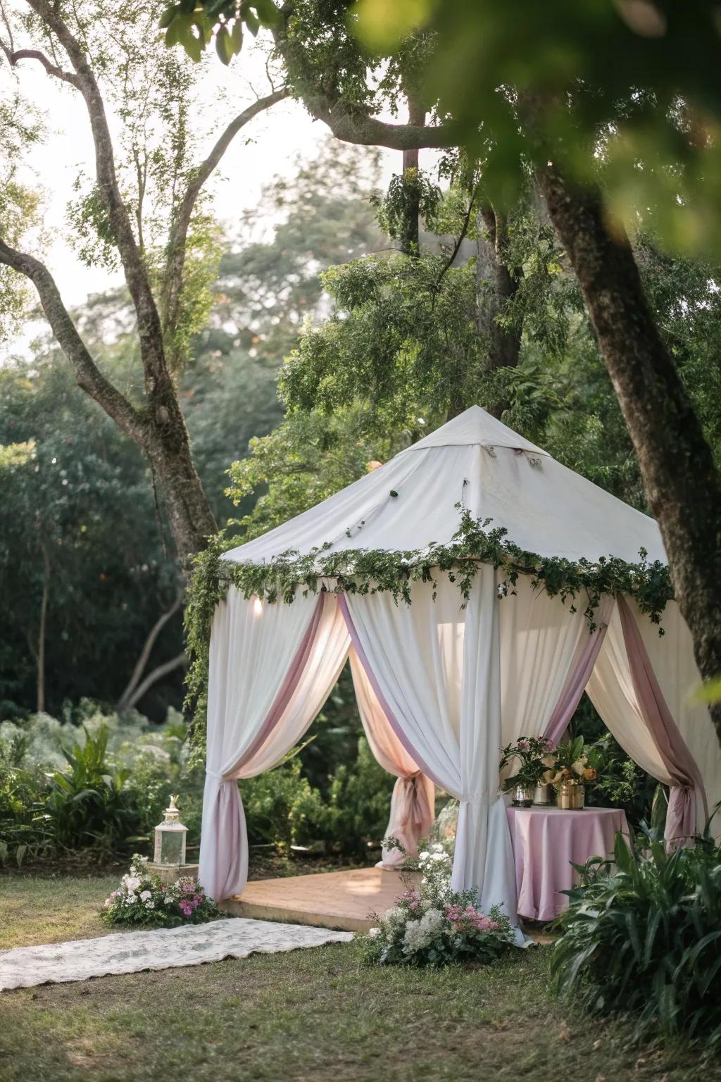 Soft draping turns the tent into a dreamy sanctuary.