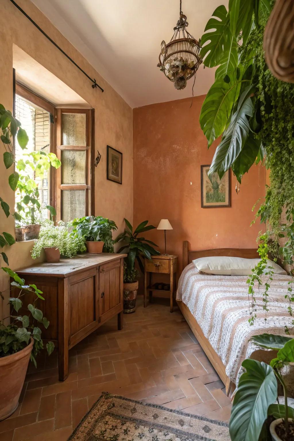 Warm natural hues establish a comfortable, inviting setting in small sleeping quarters.