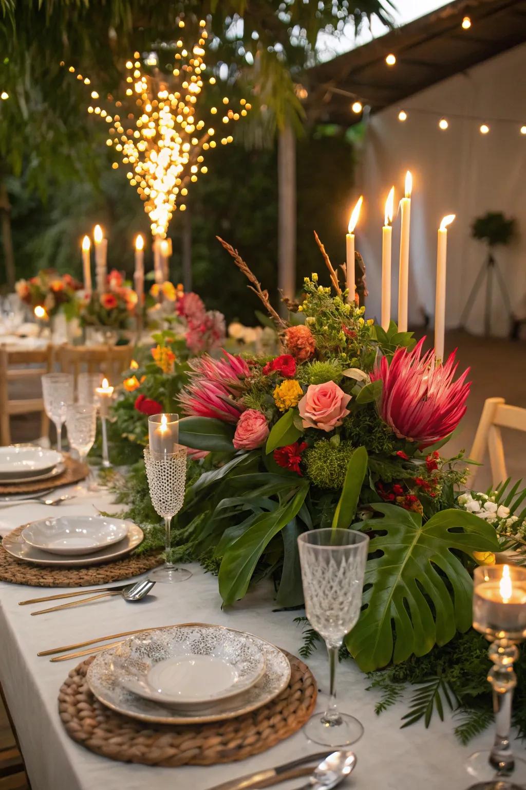 Lively floral arrangements bringing a vibrant splash of color to a party table