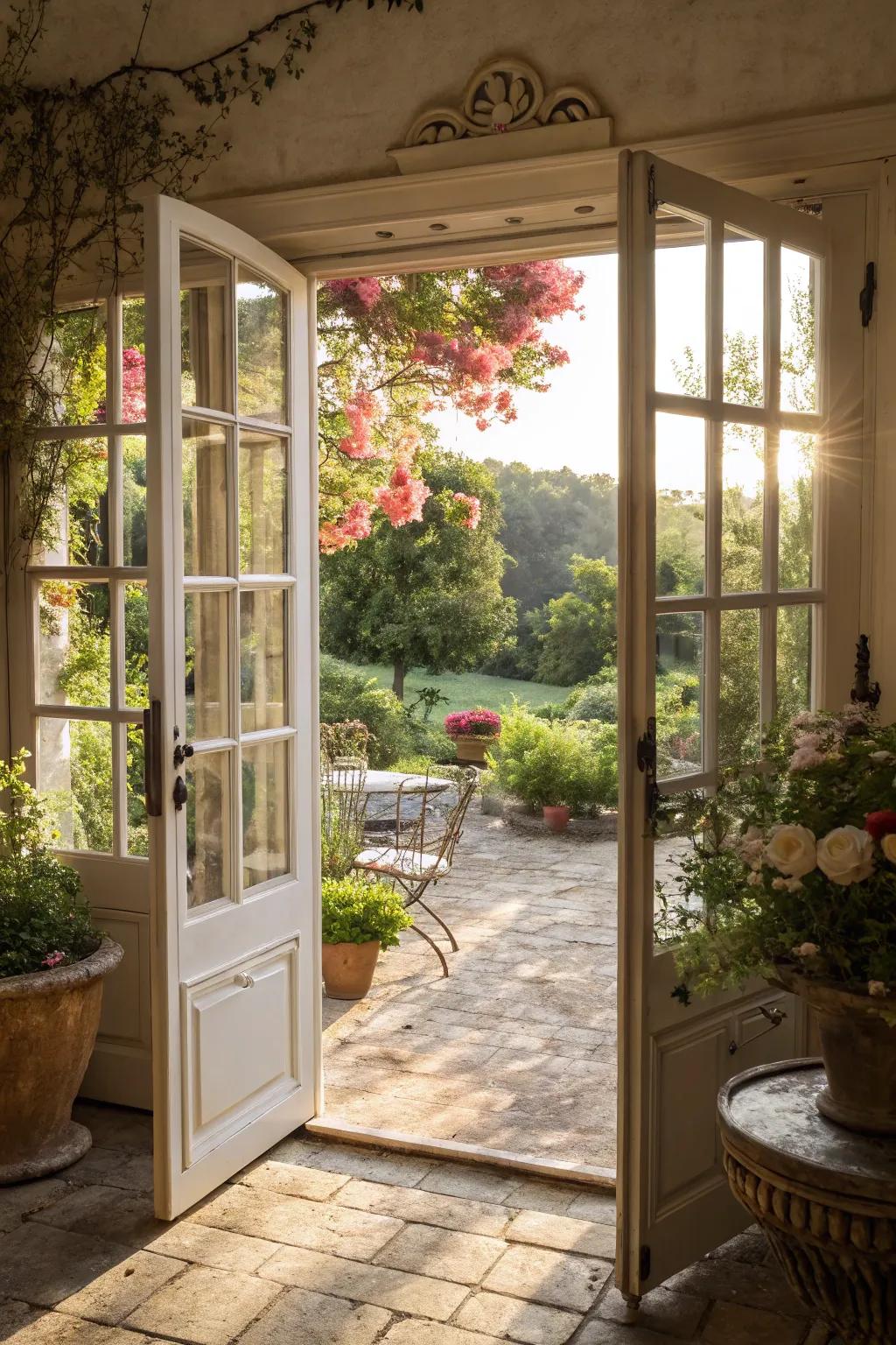 French doors deliver a traditional and sophisticated transition to your outdoor setting.