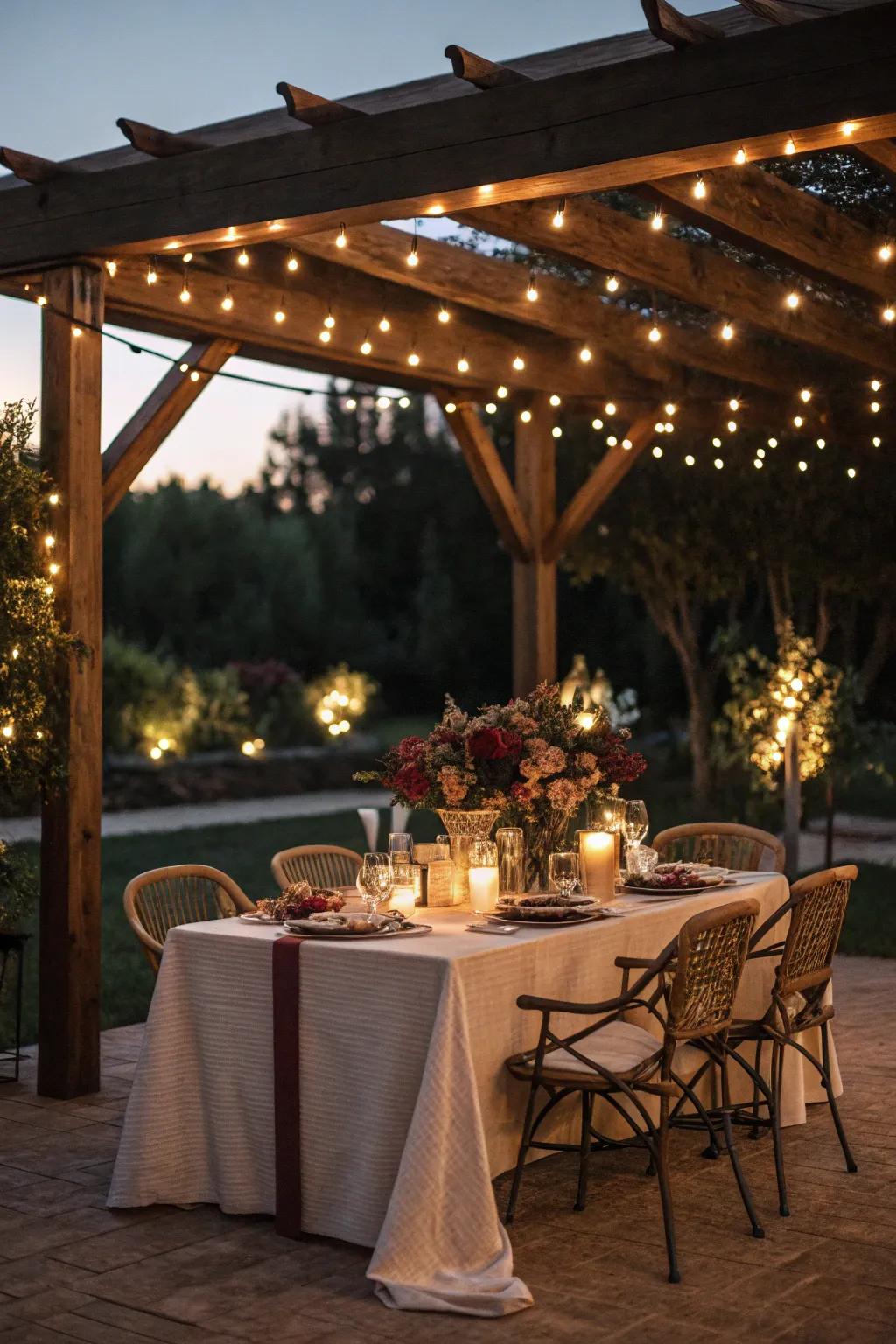 Illuminate your pergola for an added touch of sophistication.
