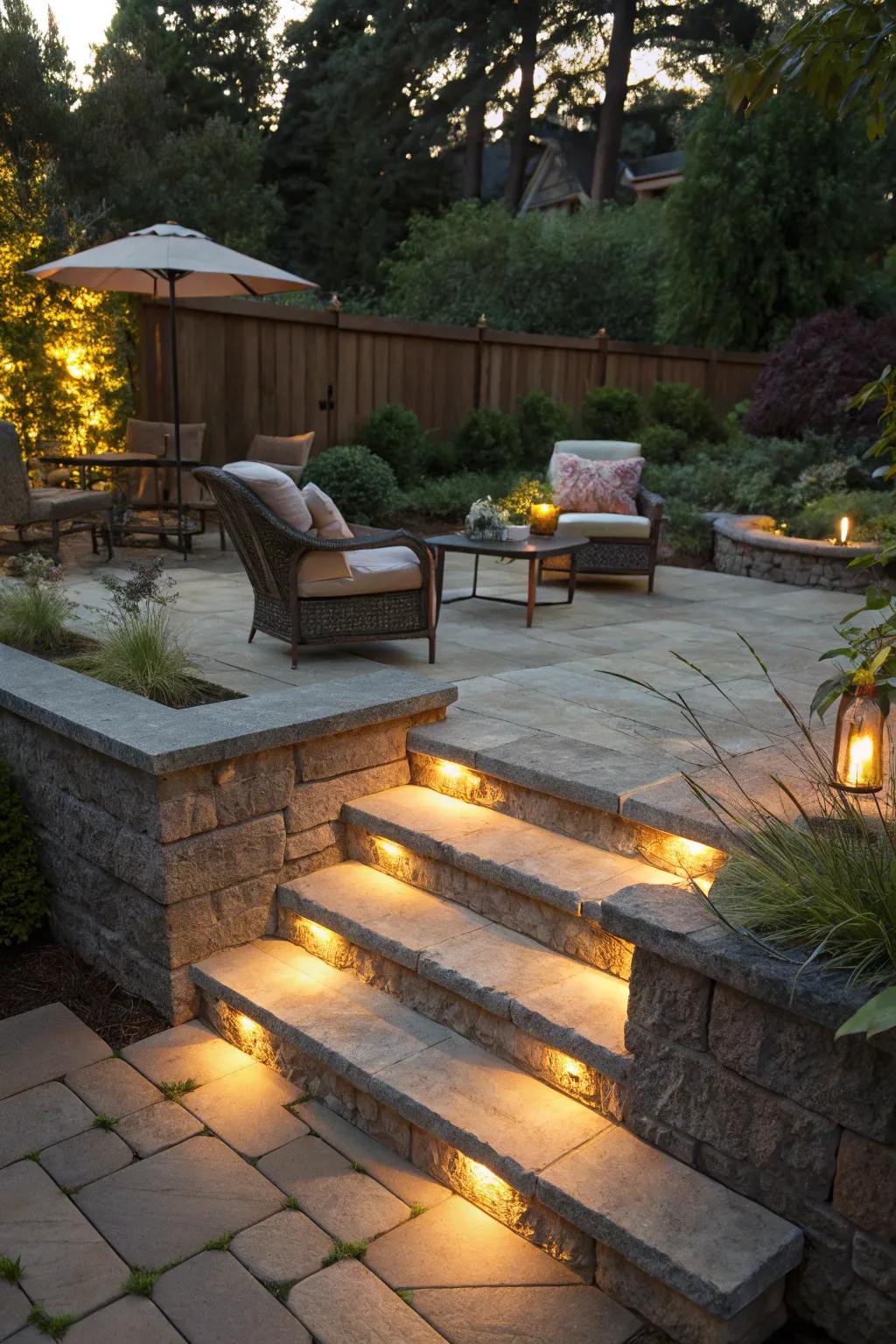 Inset lighting provides a magical evening feel.