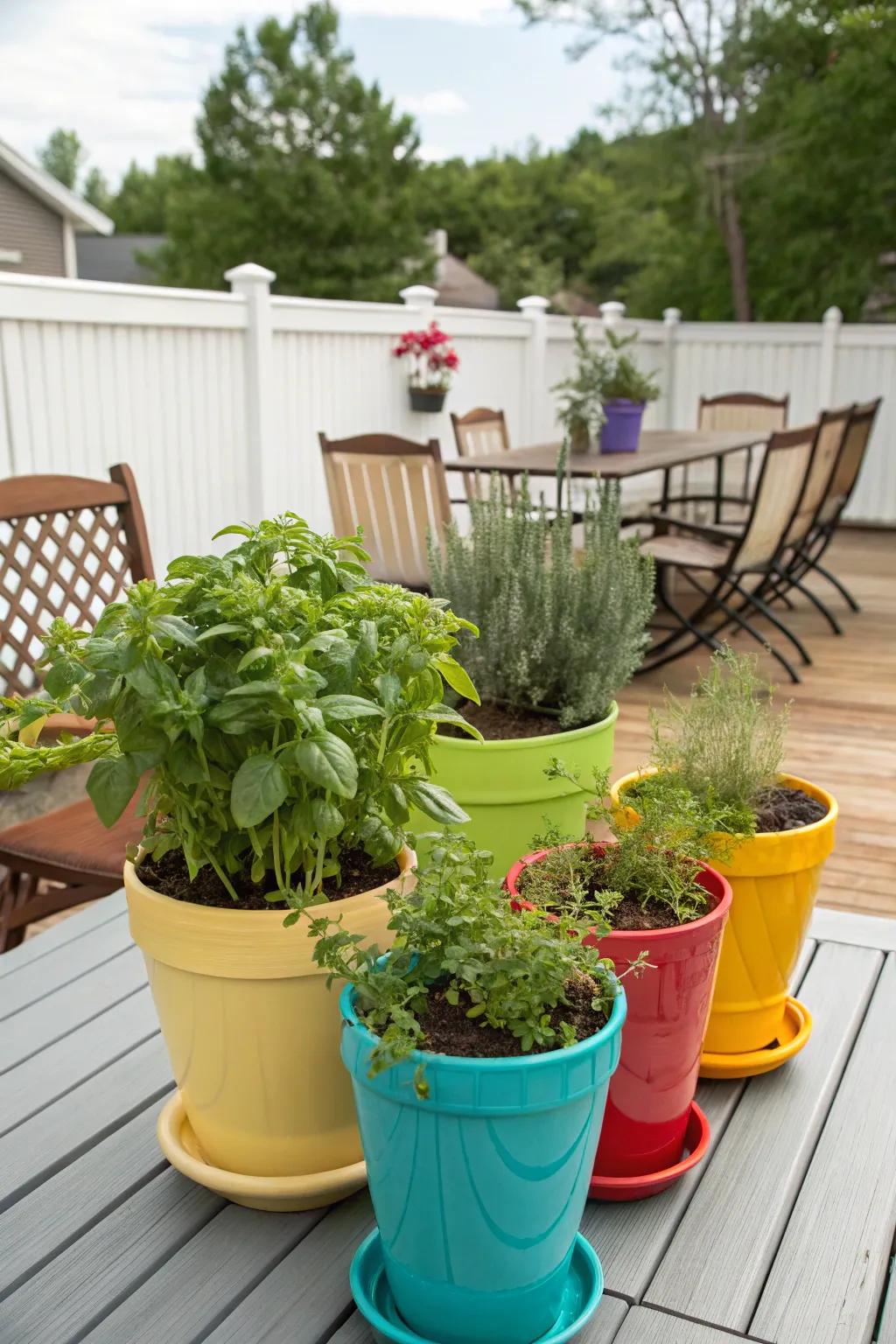 A lively collection of herb containers providing a garden-fresh touch for your culinary endeavors.
