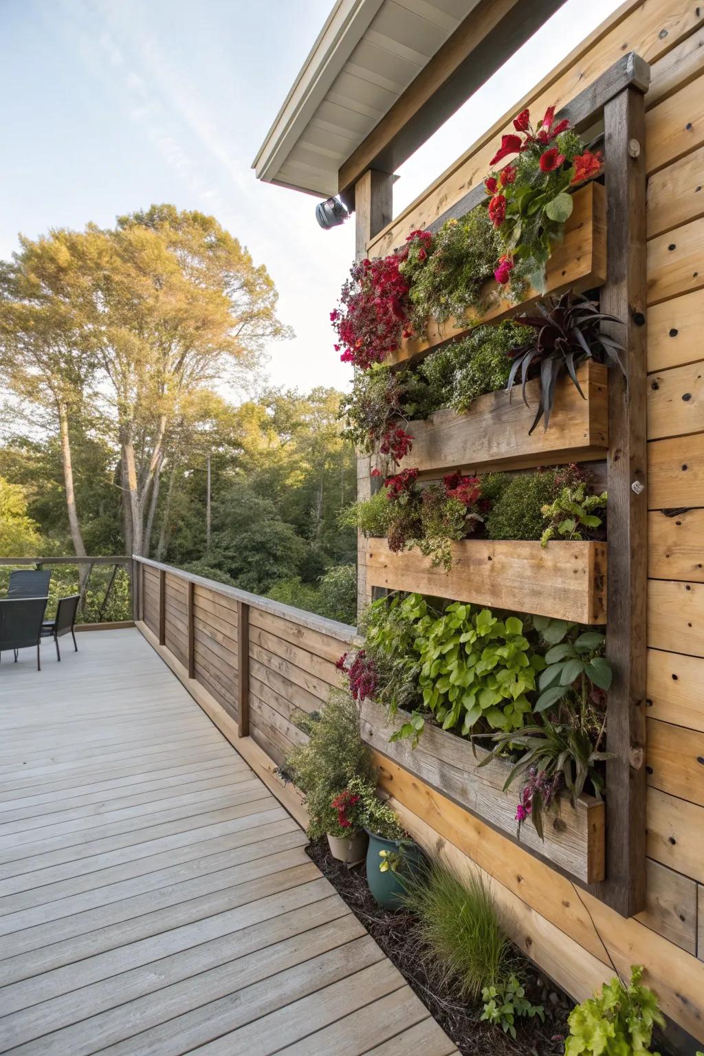 A vibrant living wall adorning a wood backdrop.