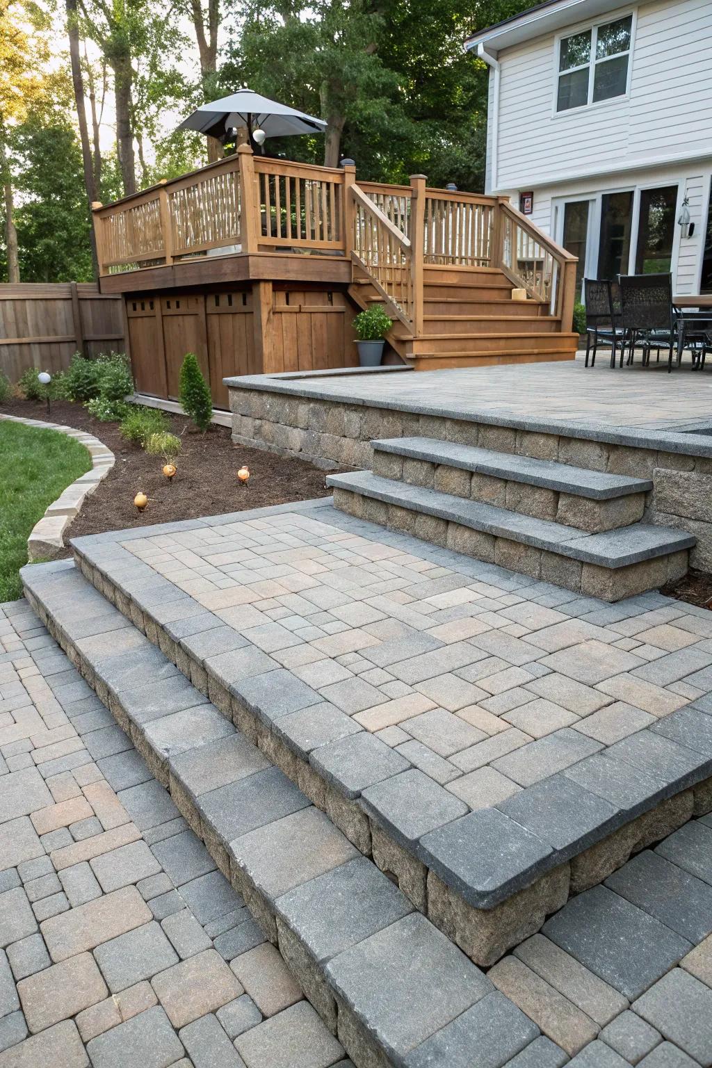 Tiered styling amplifies the depth of your deck-to-patio transition.