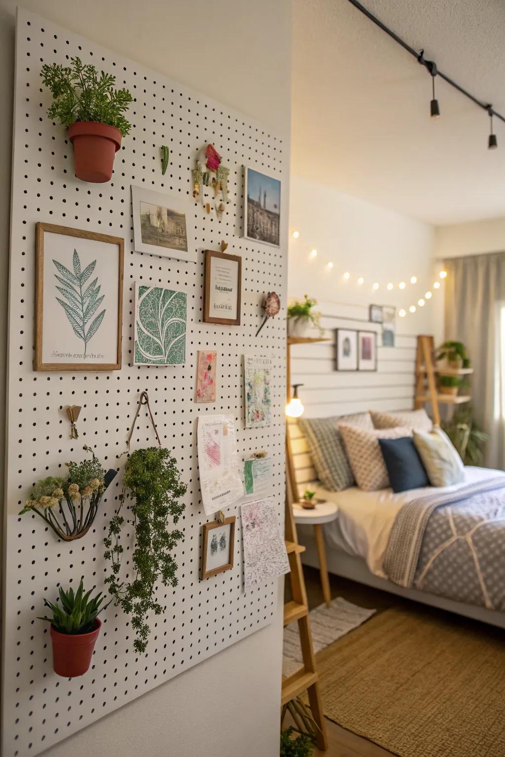 An entire pegboard wall for limitless personalization.