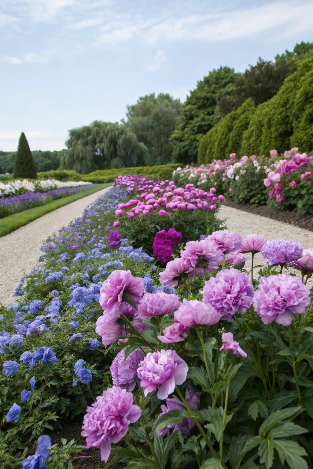 Peonies coordinated with harmonizing blooms for a stunning juxtaposition.